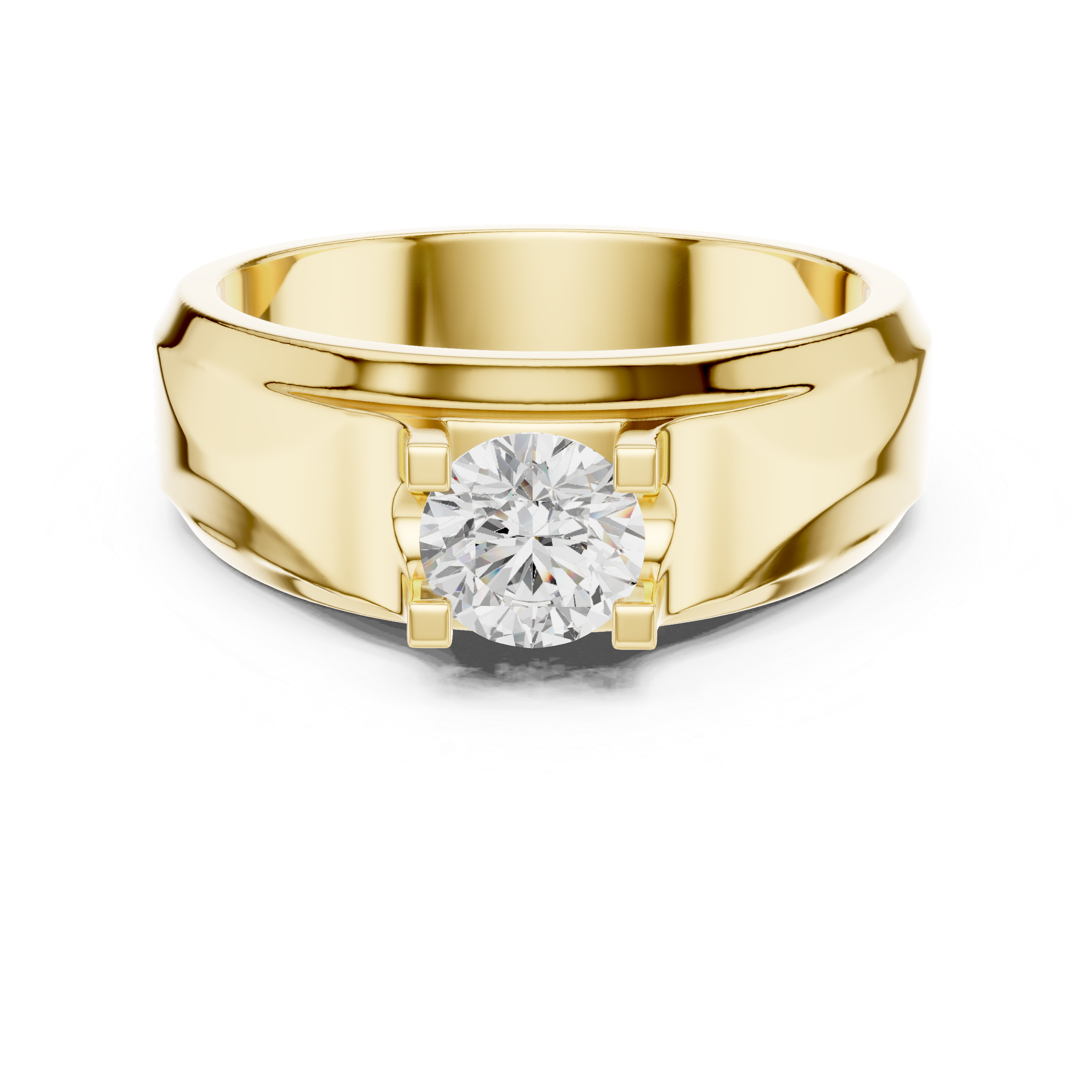 Gold ring with a diamond on a white background