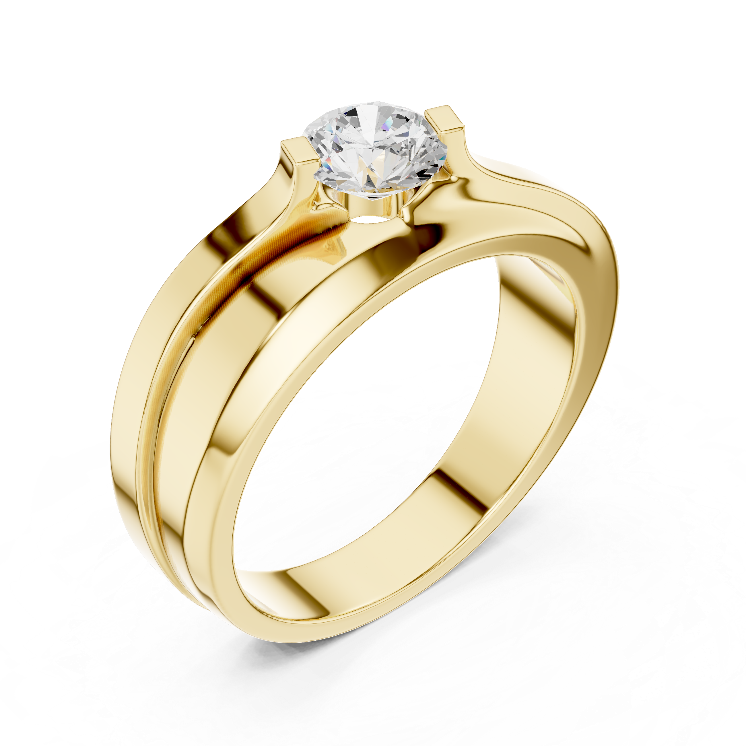 Gold ring with a diamond on a white background