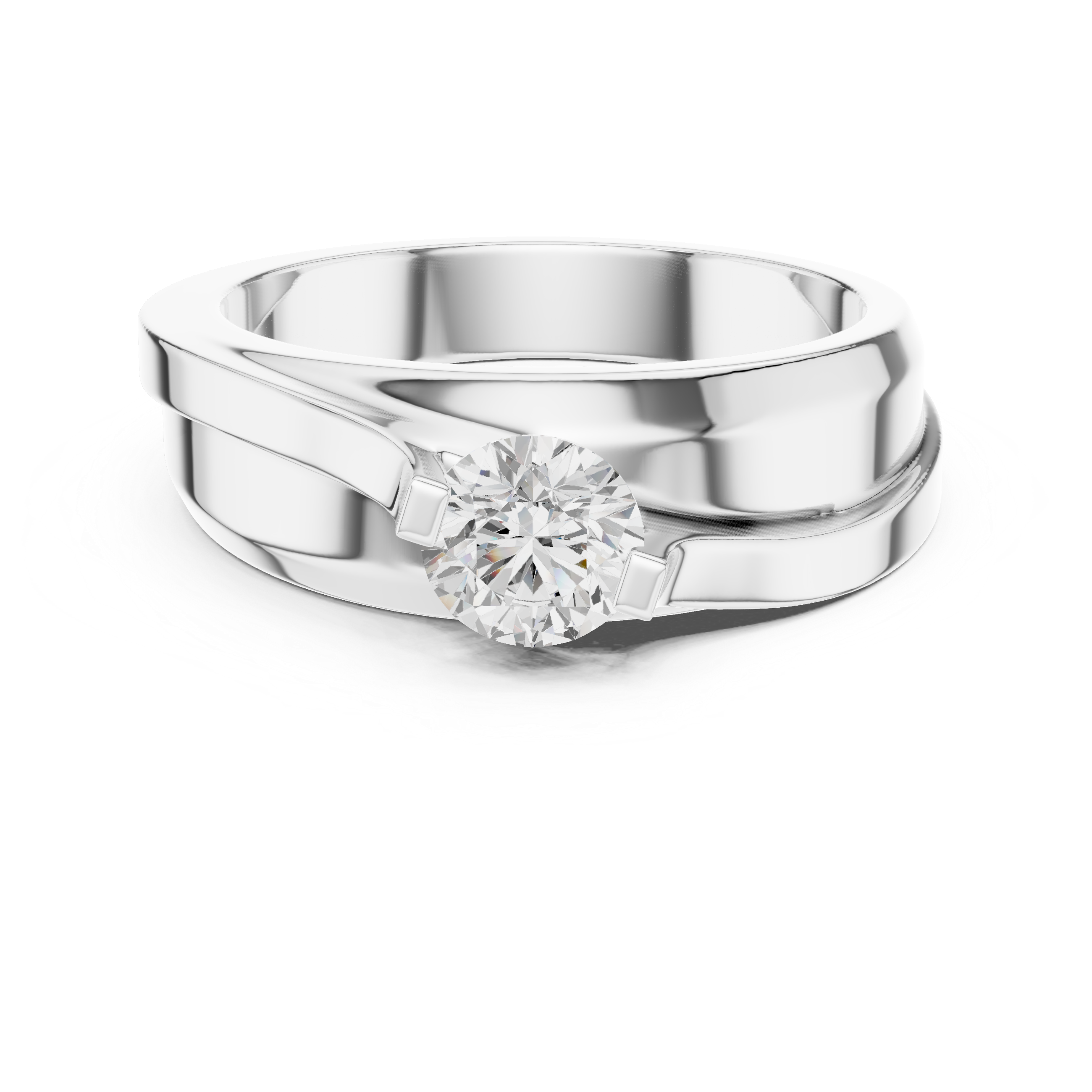 Silver ring with a diamond on a white background