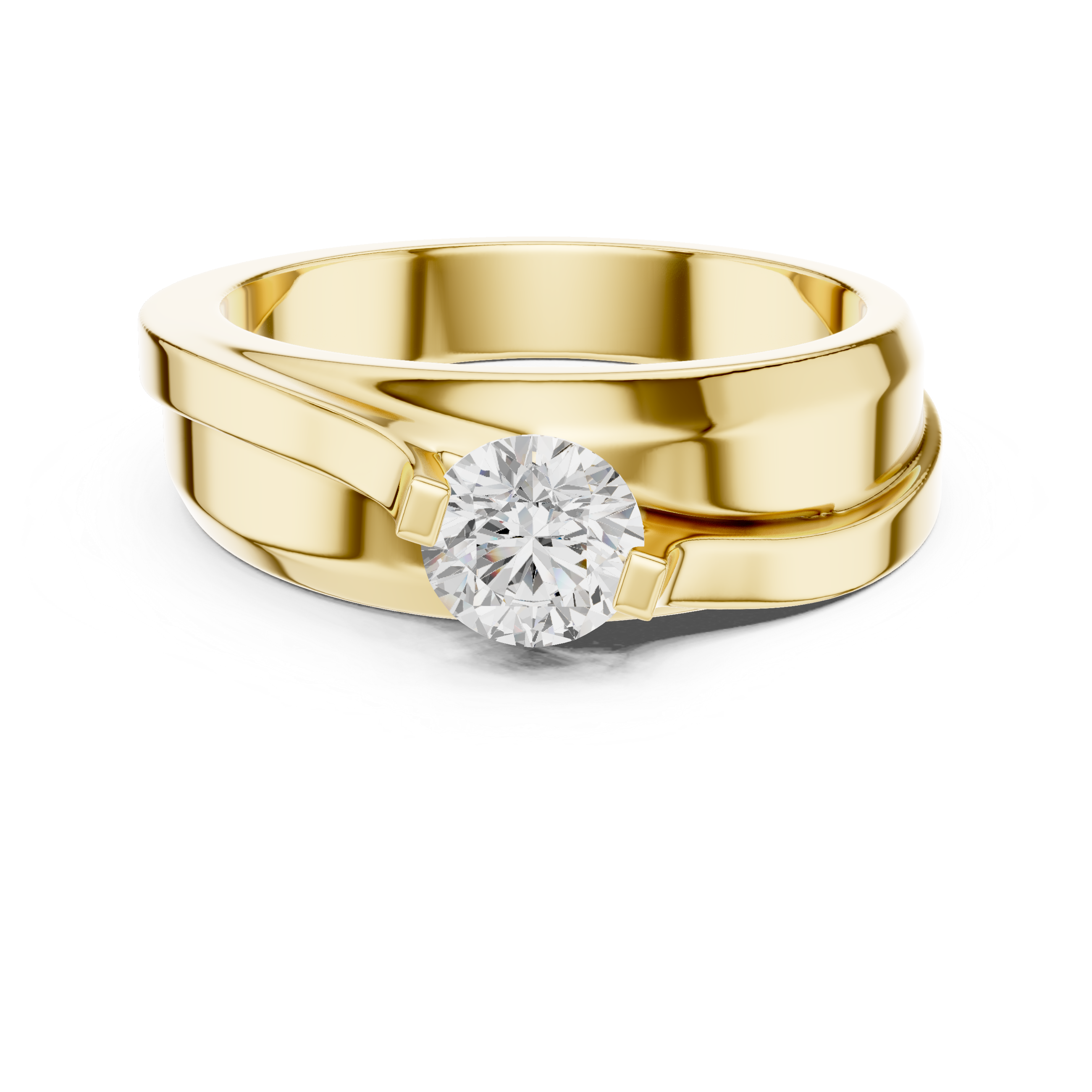 Gold ring with a diamond on a white background