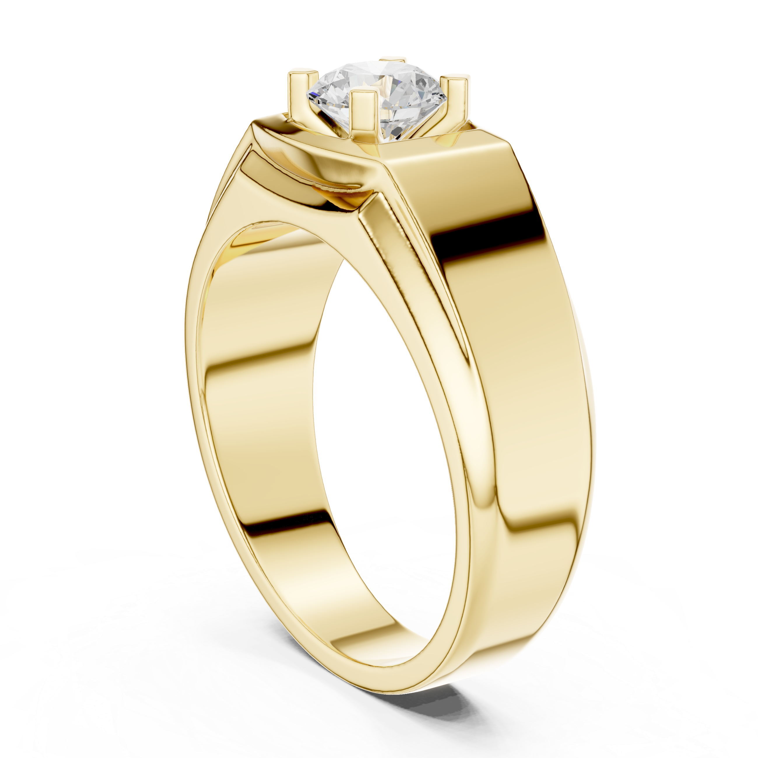 Gold ring with a diamond on a white background
