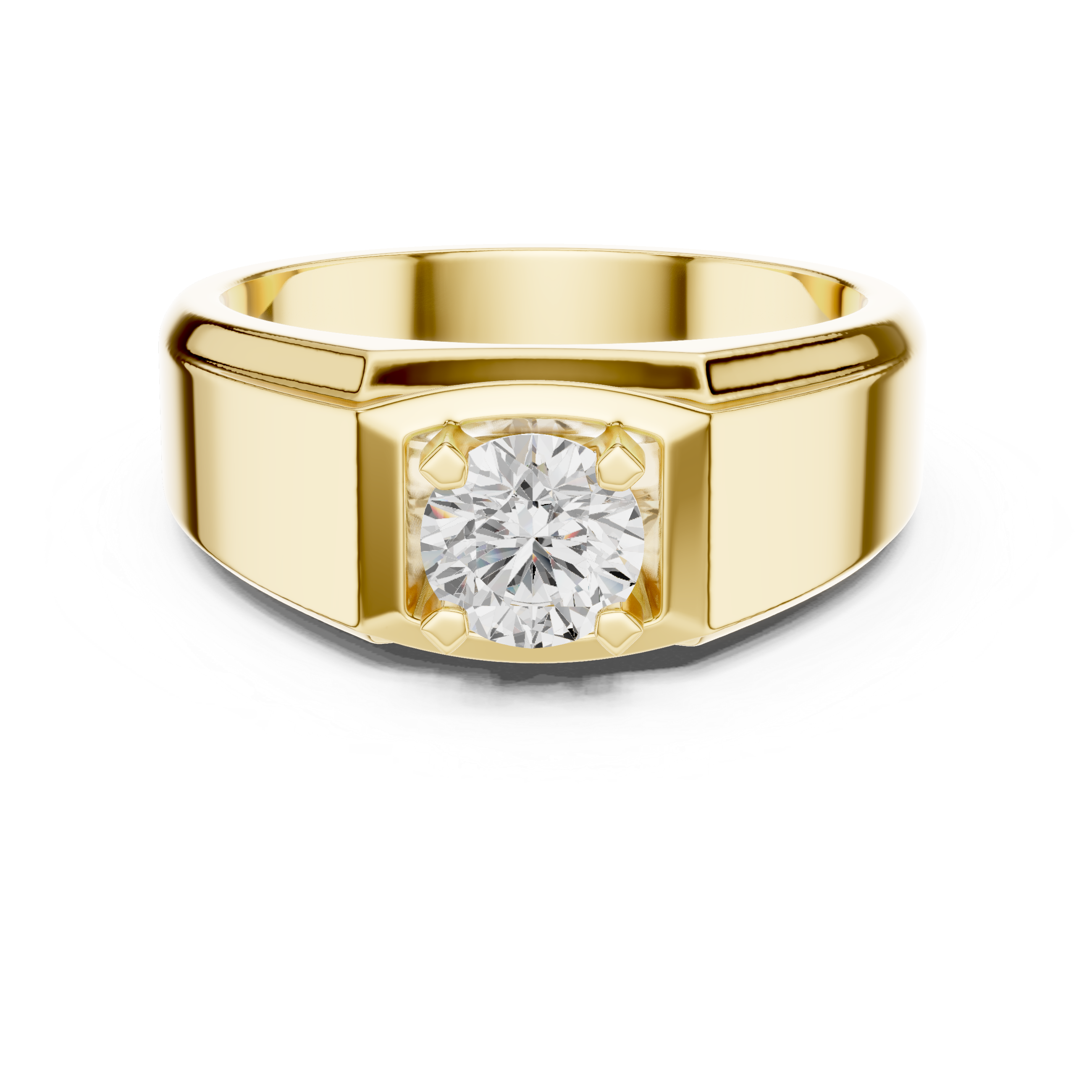 Gold ring with a diamond on a white background