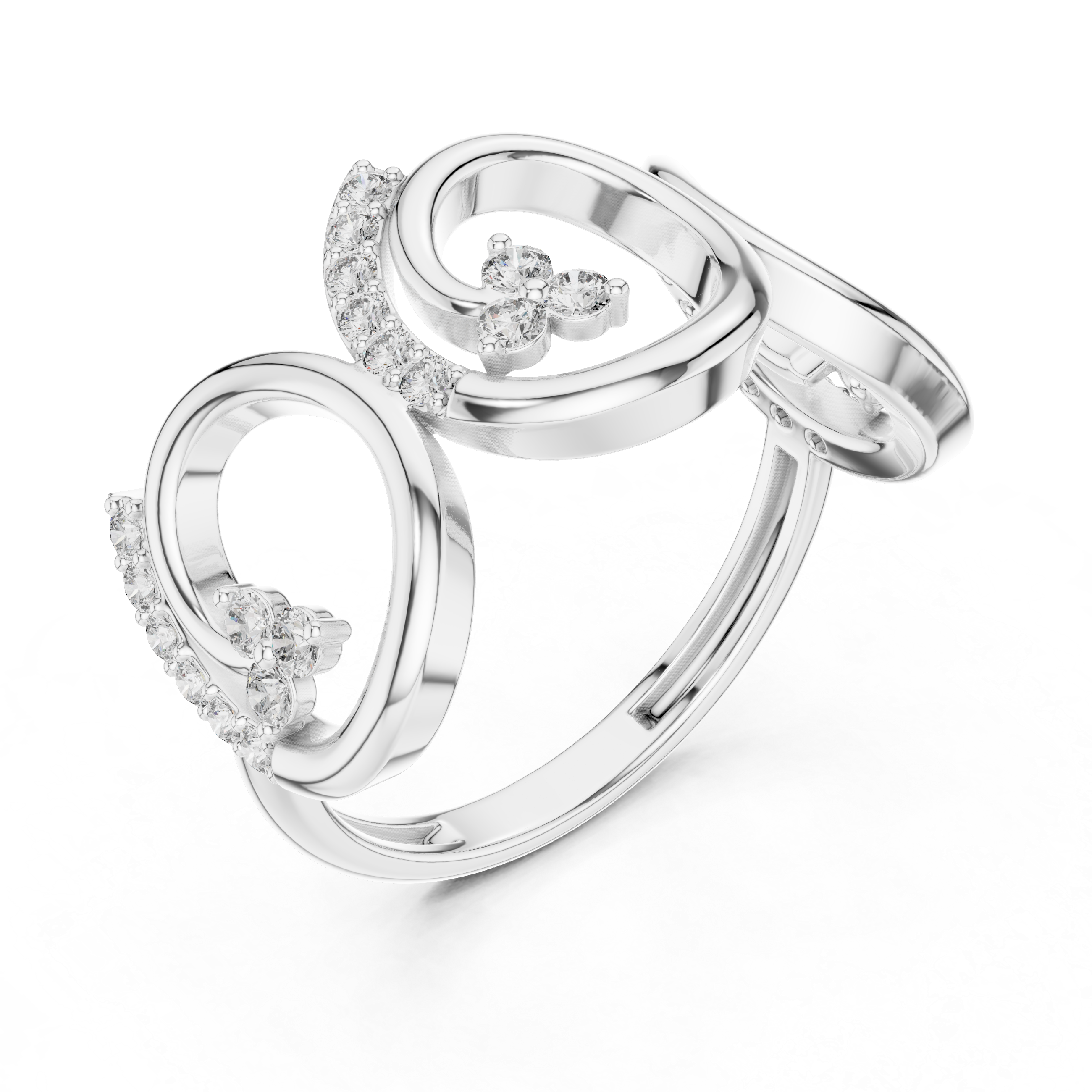 Open Scroll Pavé Diamond Ring