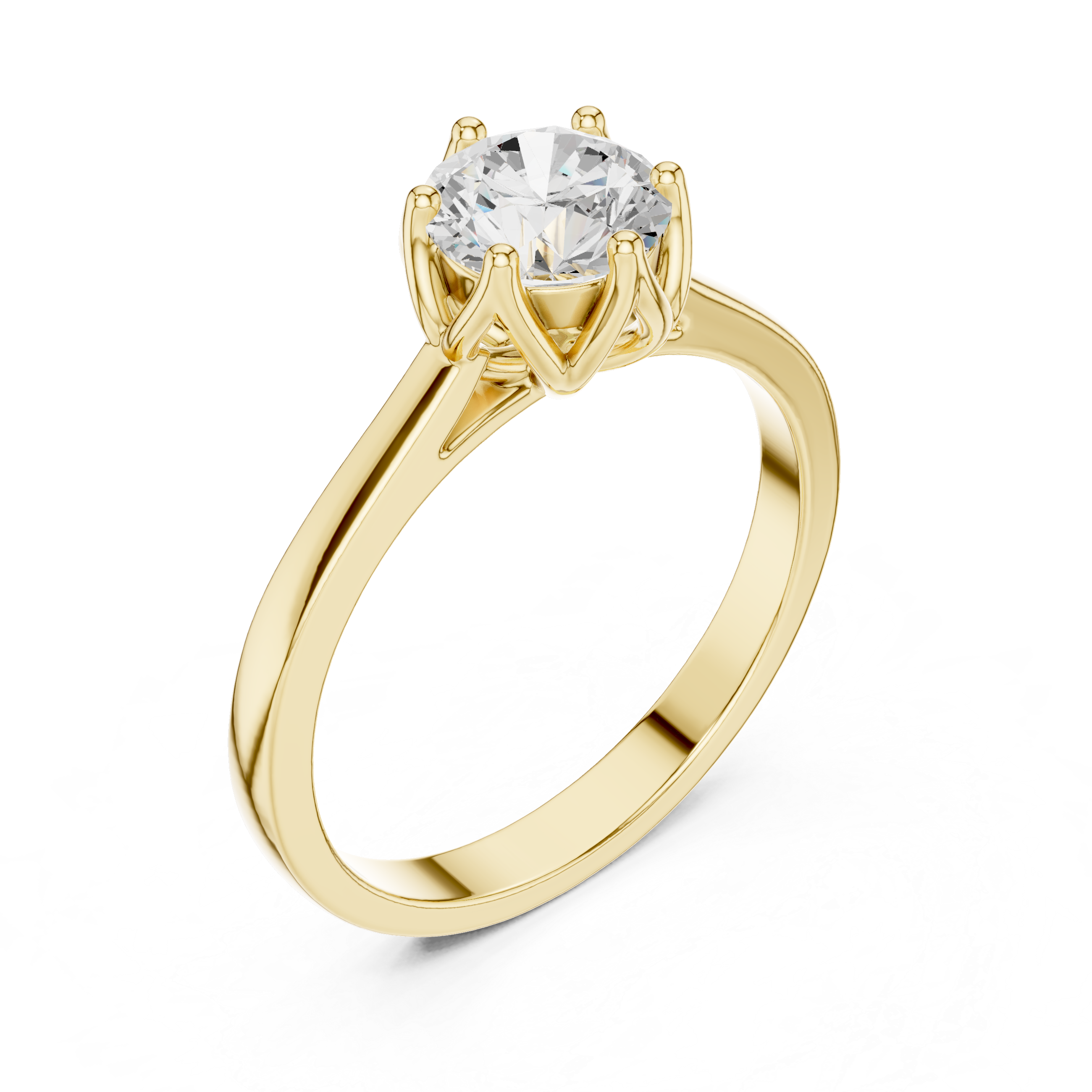 6-Prong Crown Round Solitaire — 14K Yellow Gold