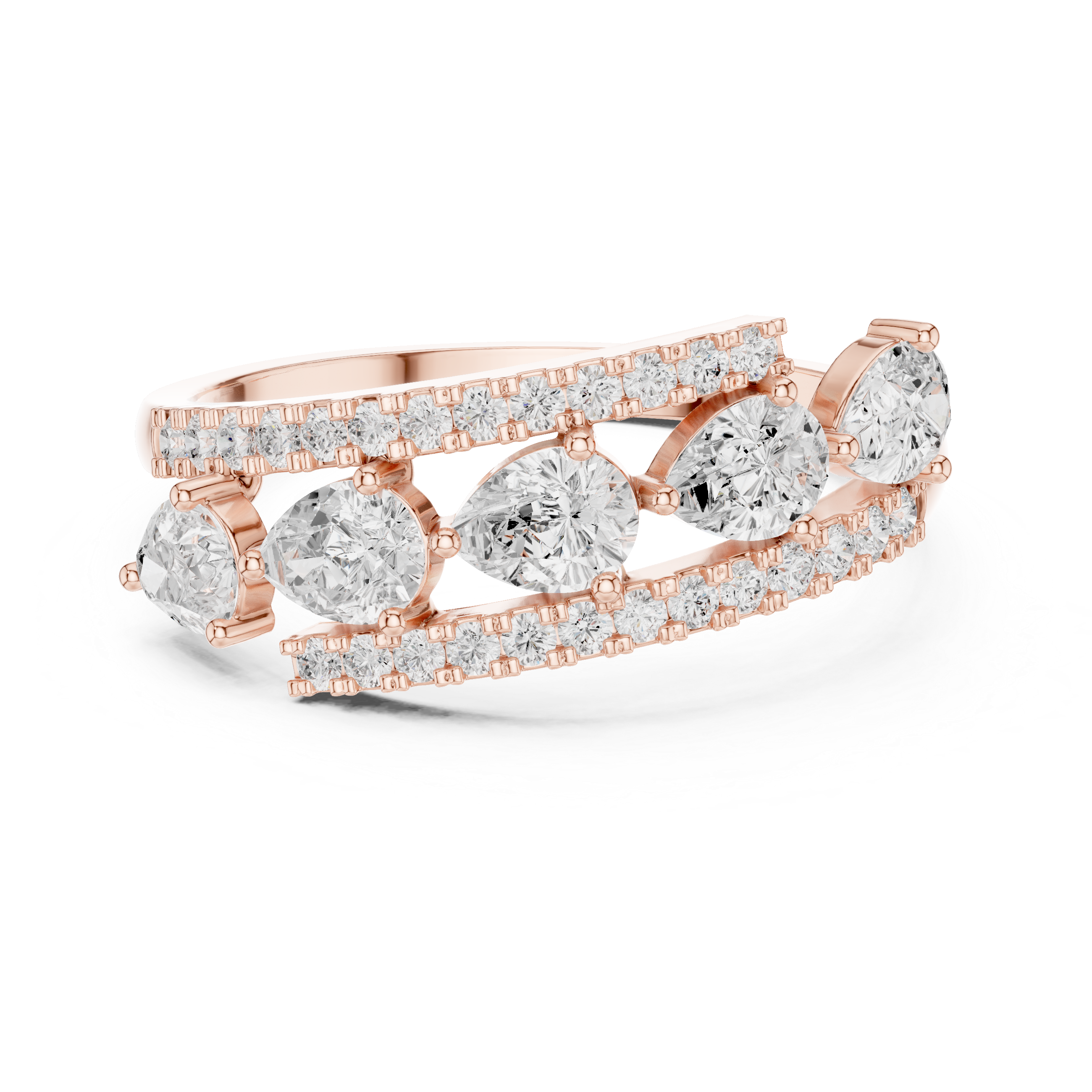 Pear Five-Stone Bypass Ring, Micro-Pavé