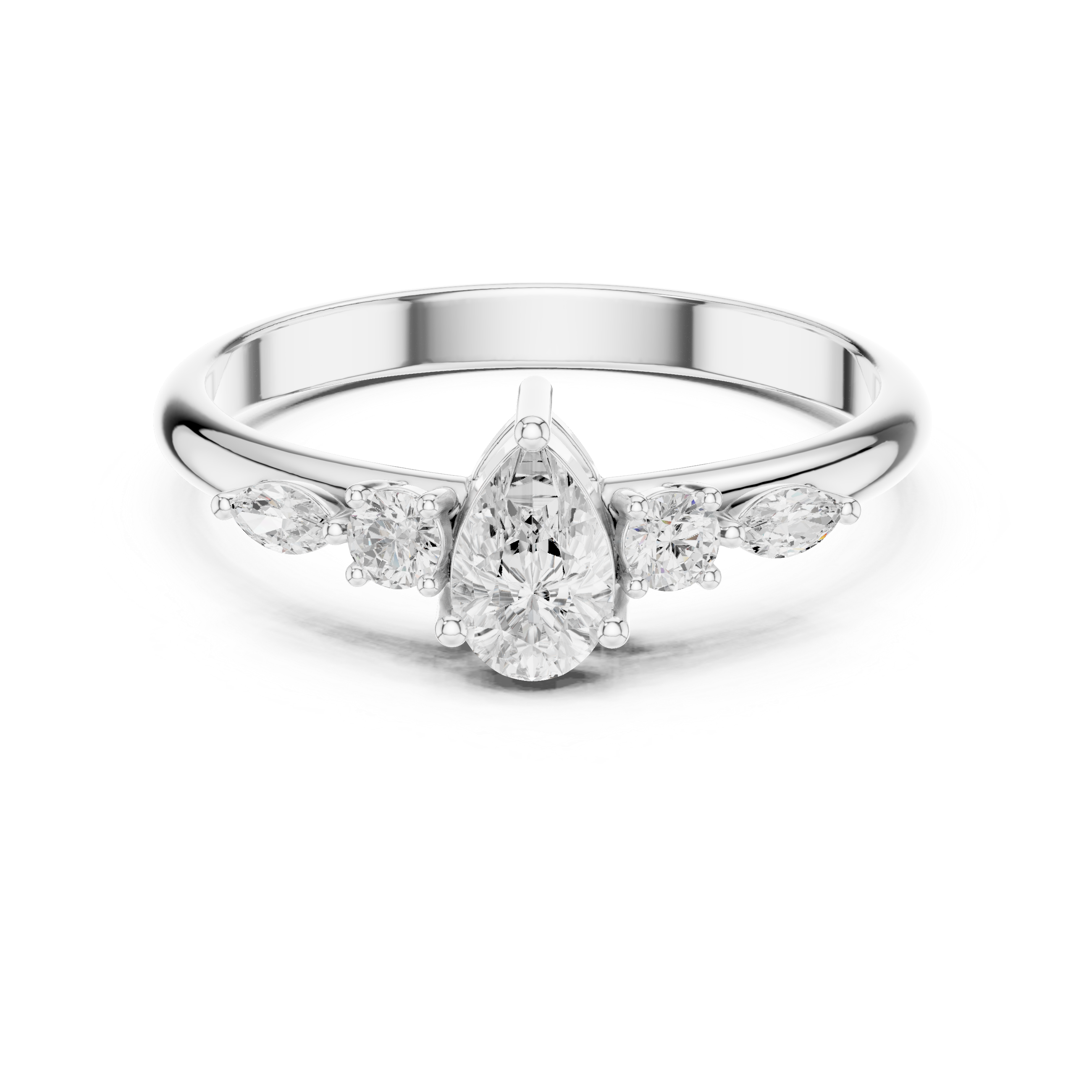 Pear five-stone collet ring