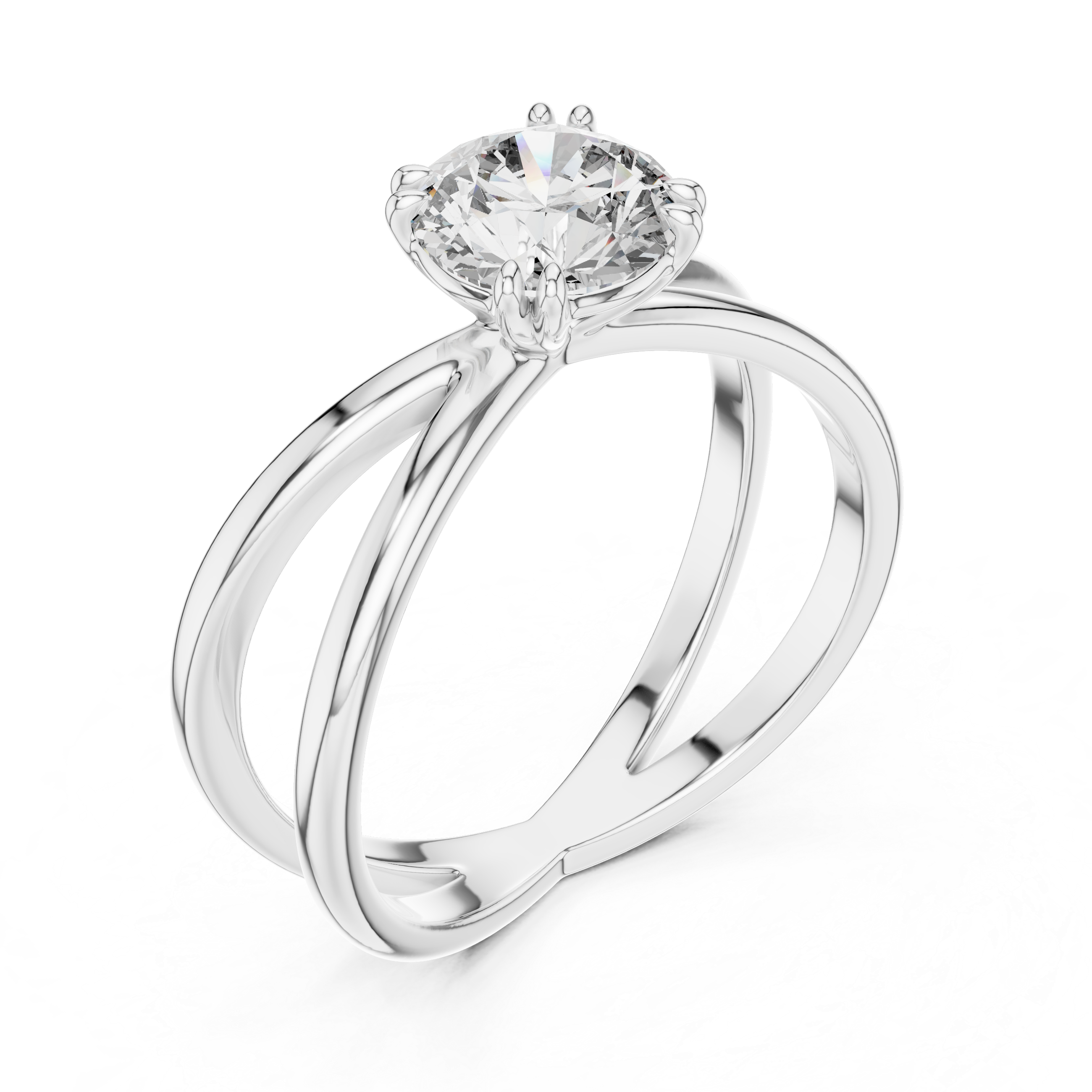 Round Solitaire Split-Cathedral Ring