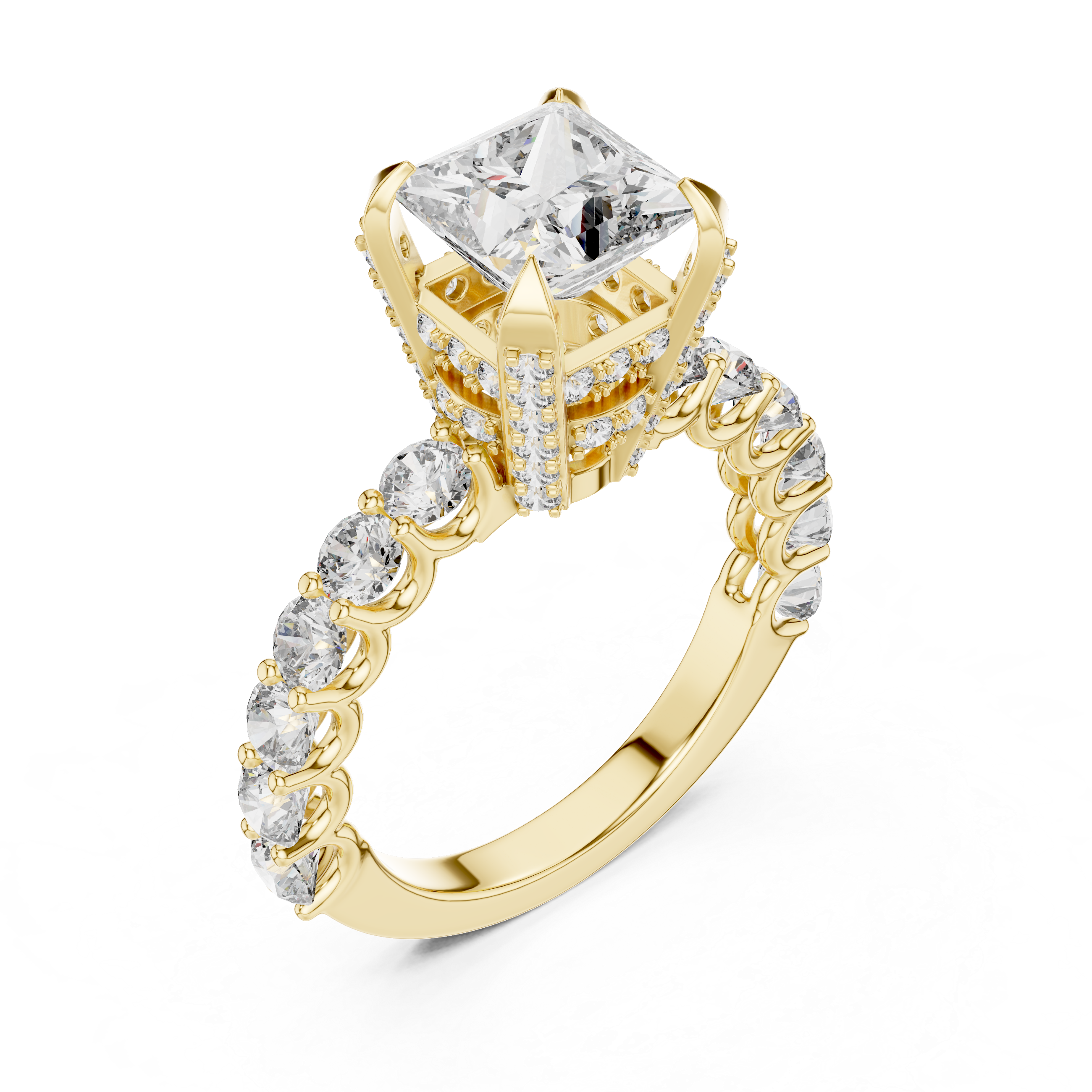 Princess Cut Pavé Cathedral Ring