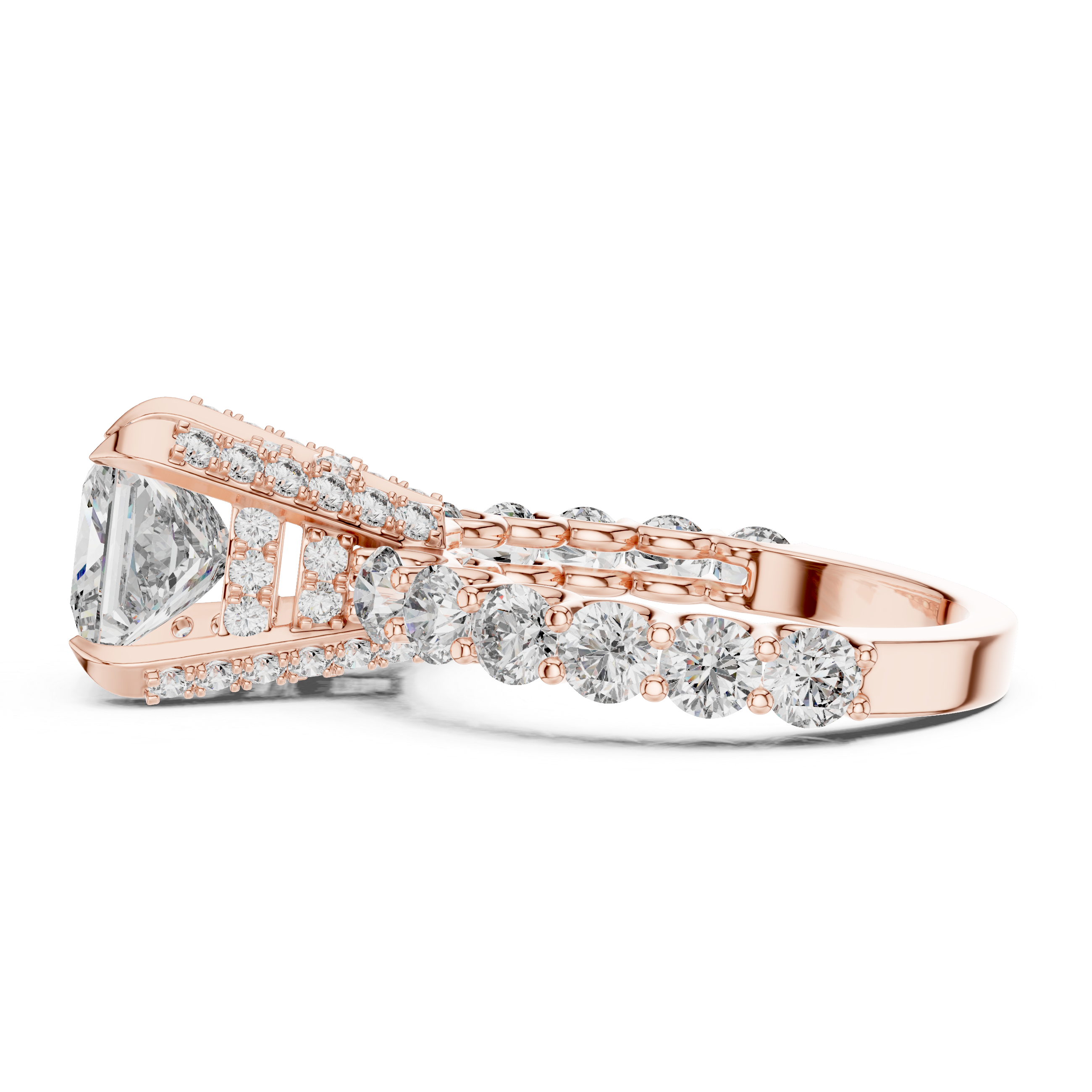 Princess Cut Pavé Cathedral Ring