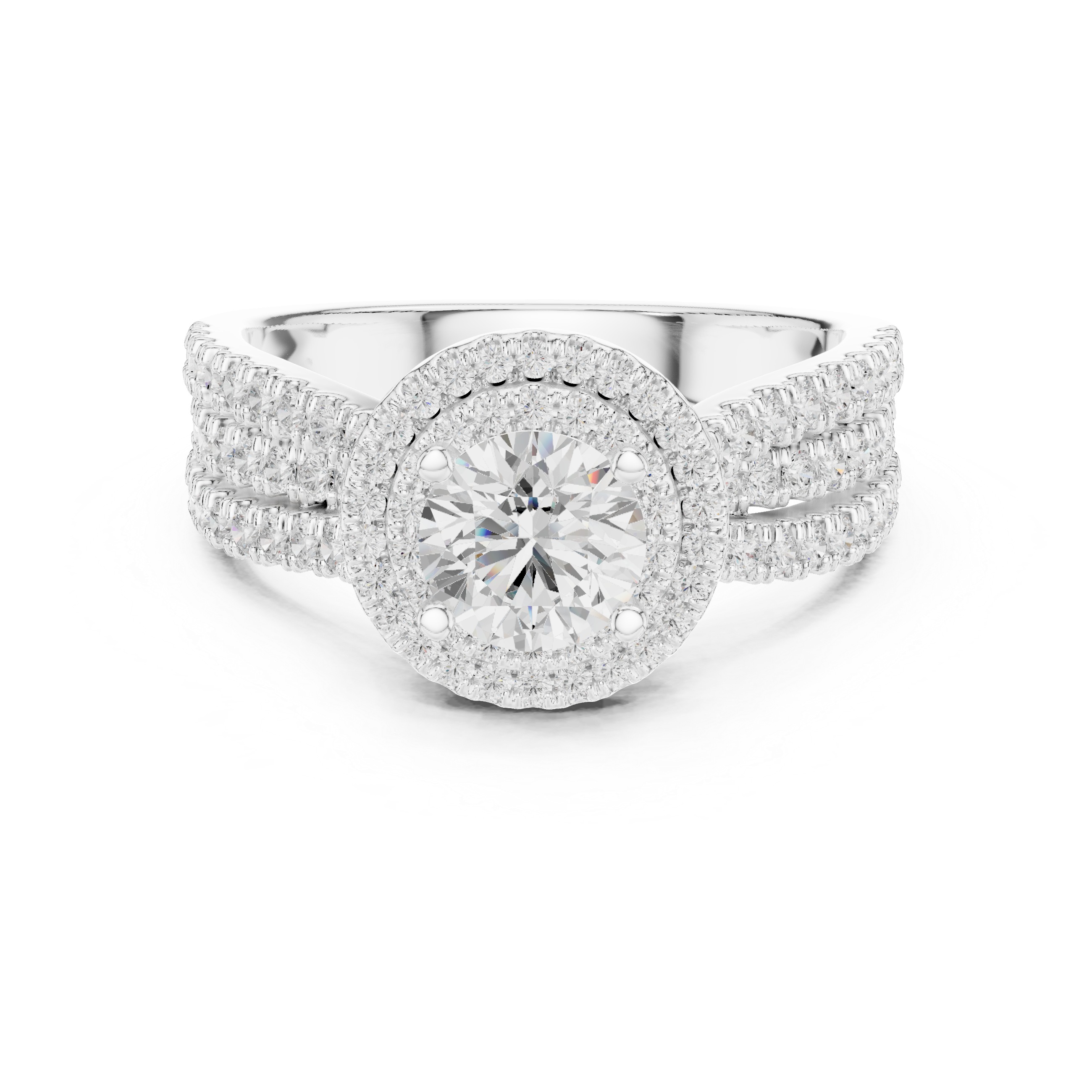 Muur Atelier Solid Gold Triple Band Micro-Pave Halo Diamond Engagement Ring
