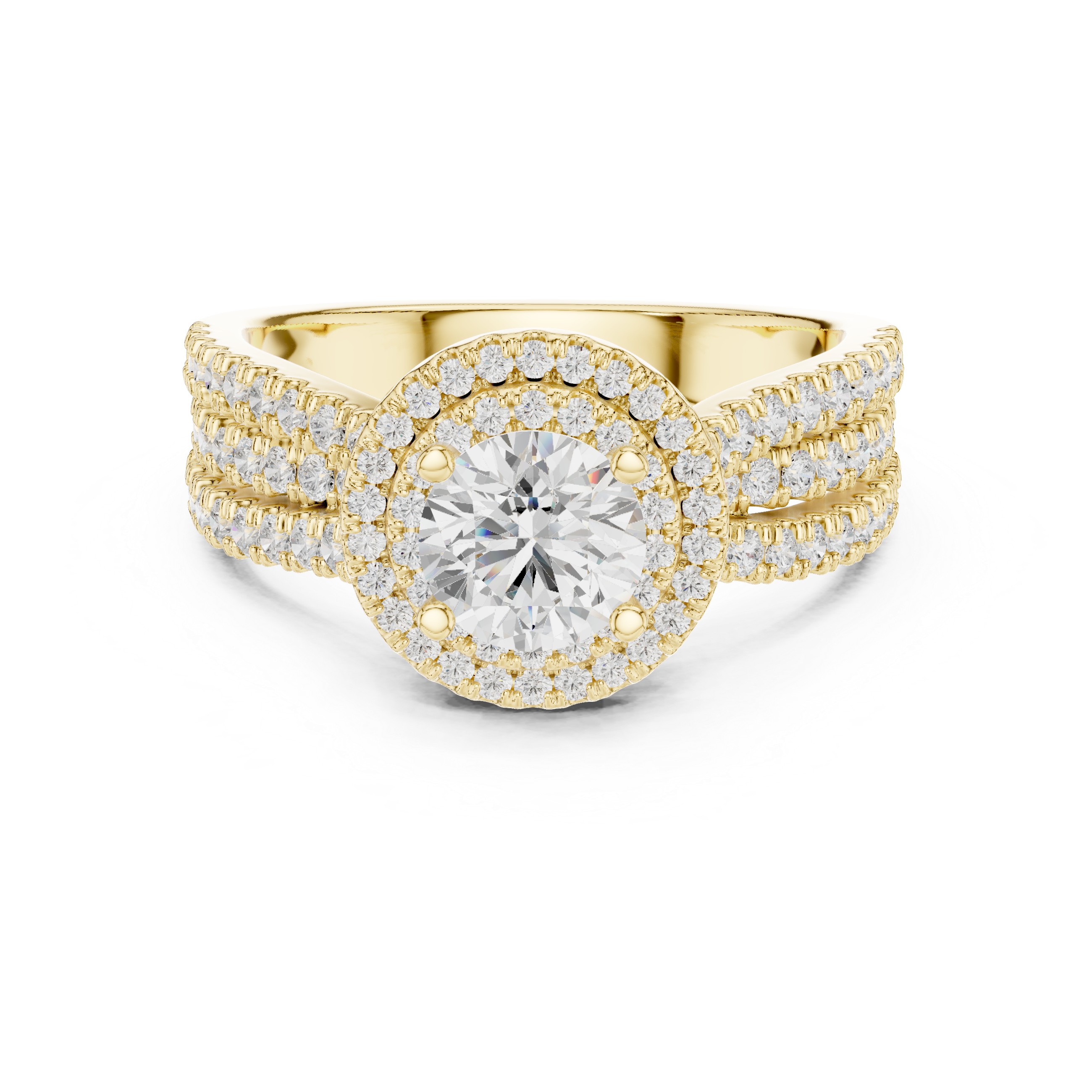 Muur Atelier Solid Gold Triple Band Micro-Pave Halo Diamond Engagement Ring