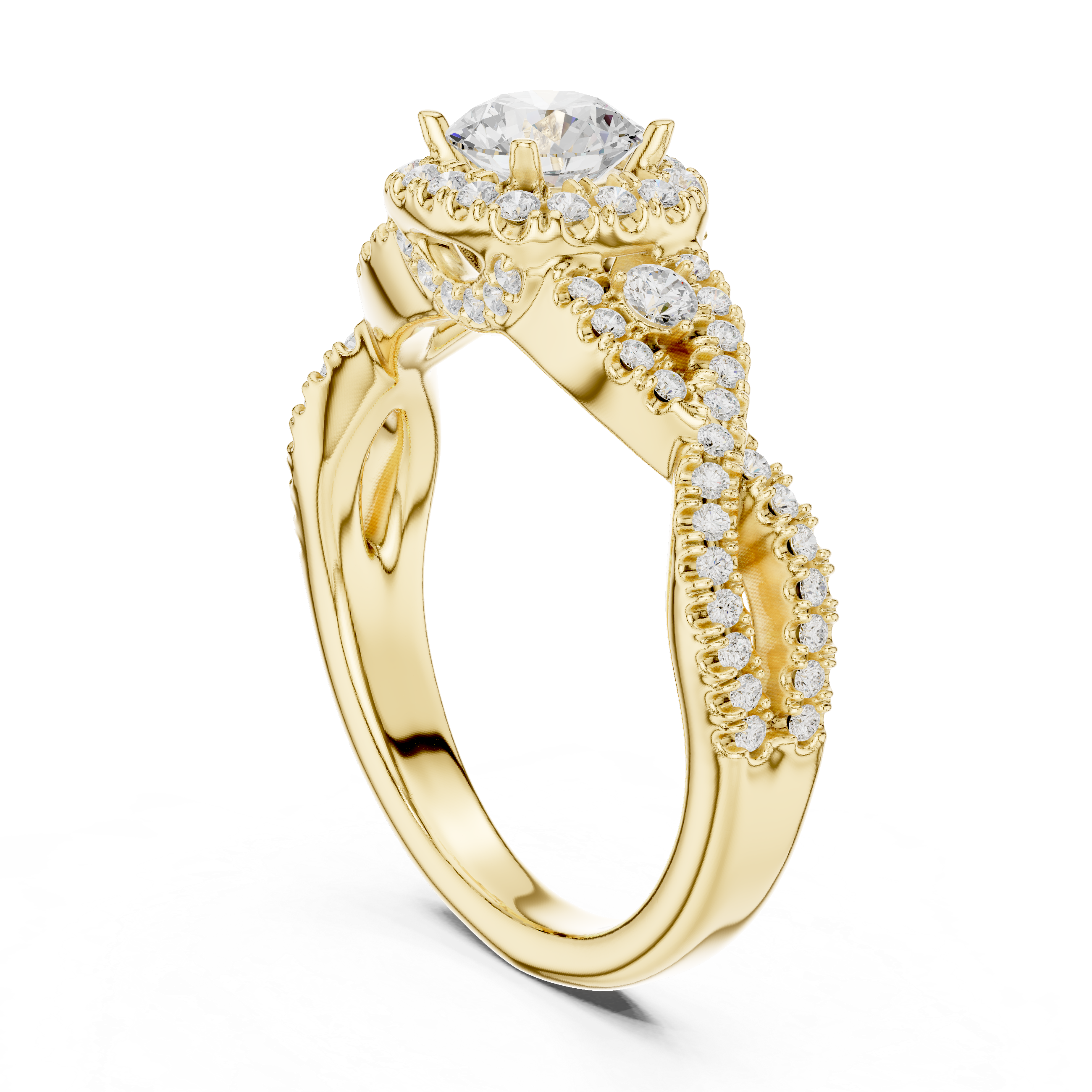 Muur Atelier Solid Gold Infinity Twisted Halo Diamond Engagement Ring