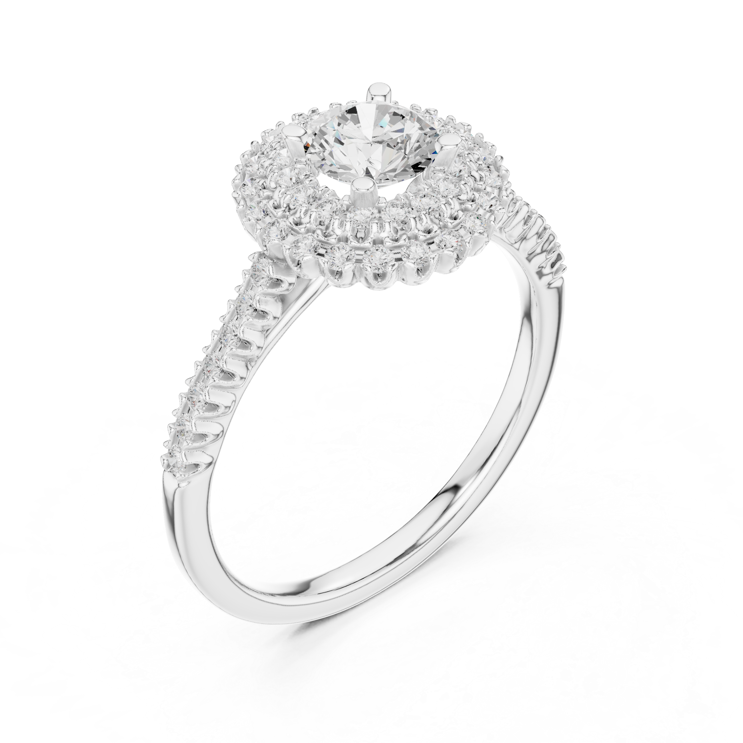 Muur Atelier Solid Gold Double-Layer Halo Cathedral Diamond Engagement Ring