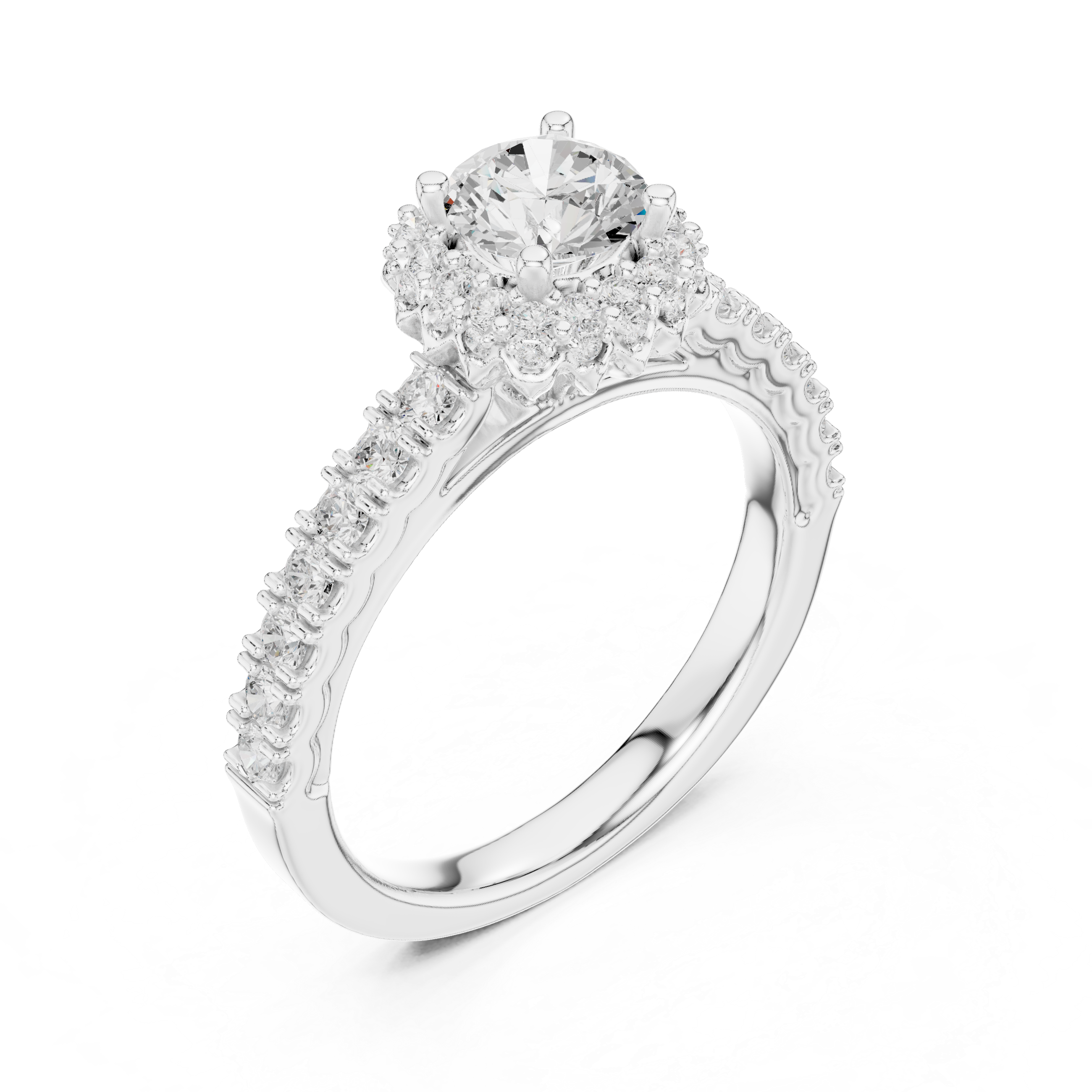 Muur Atelier Solid Gold Scalloped Halo Cathedral Diamond Engagement Ring