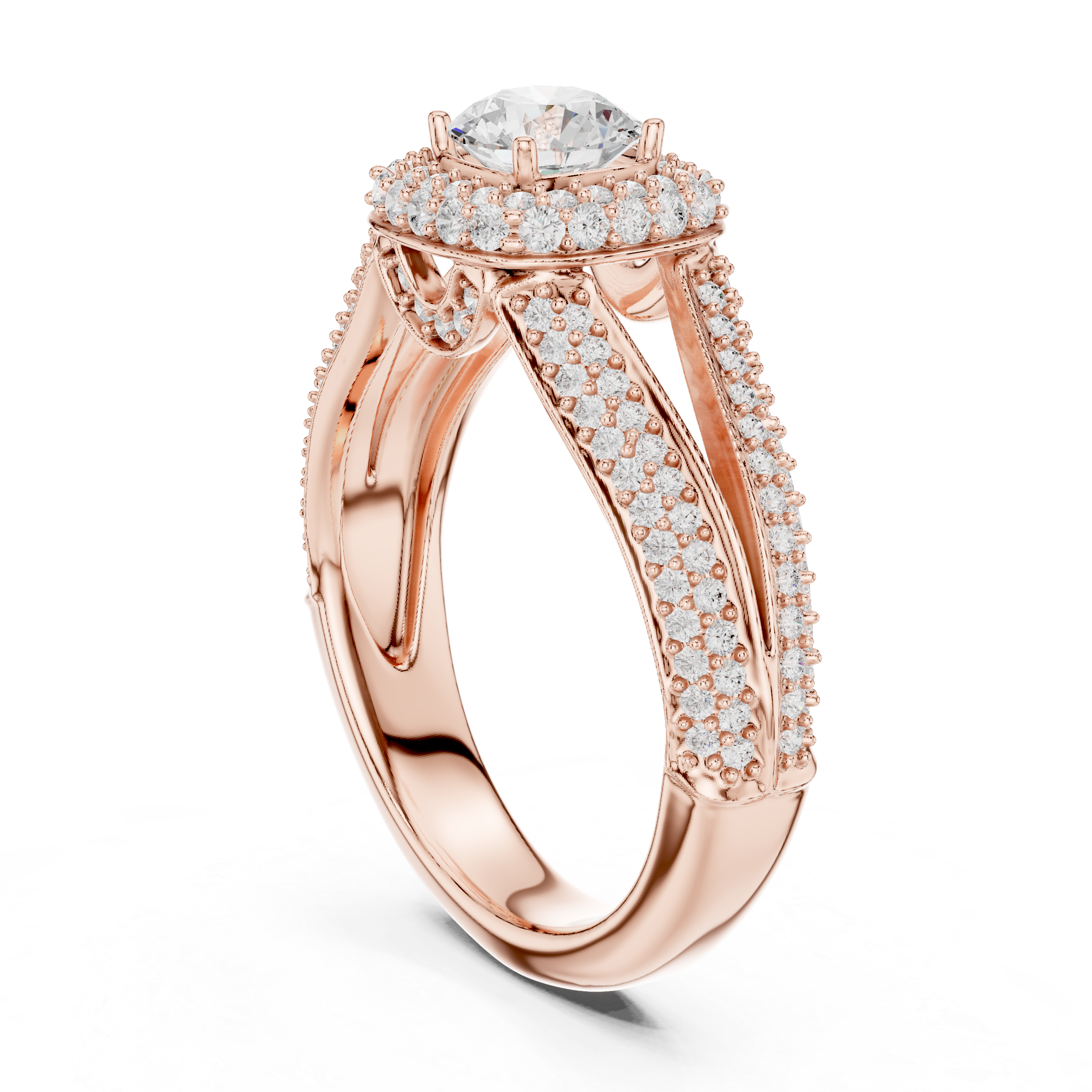 Muur Atelier Solid Gold Triple Band Pavé Halo Diamond Engagement Ring