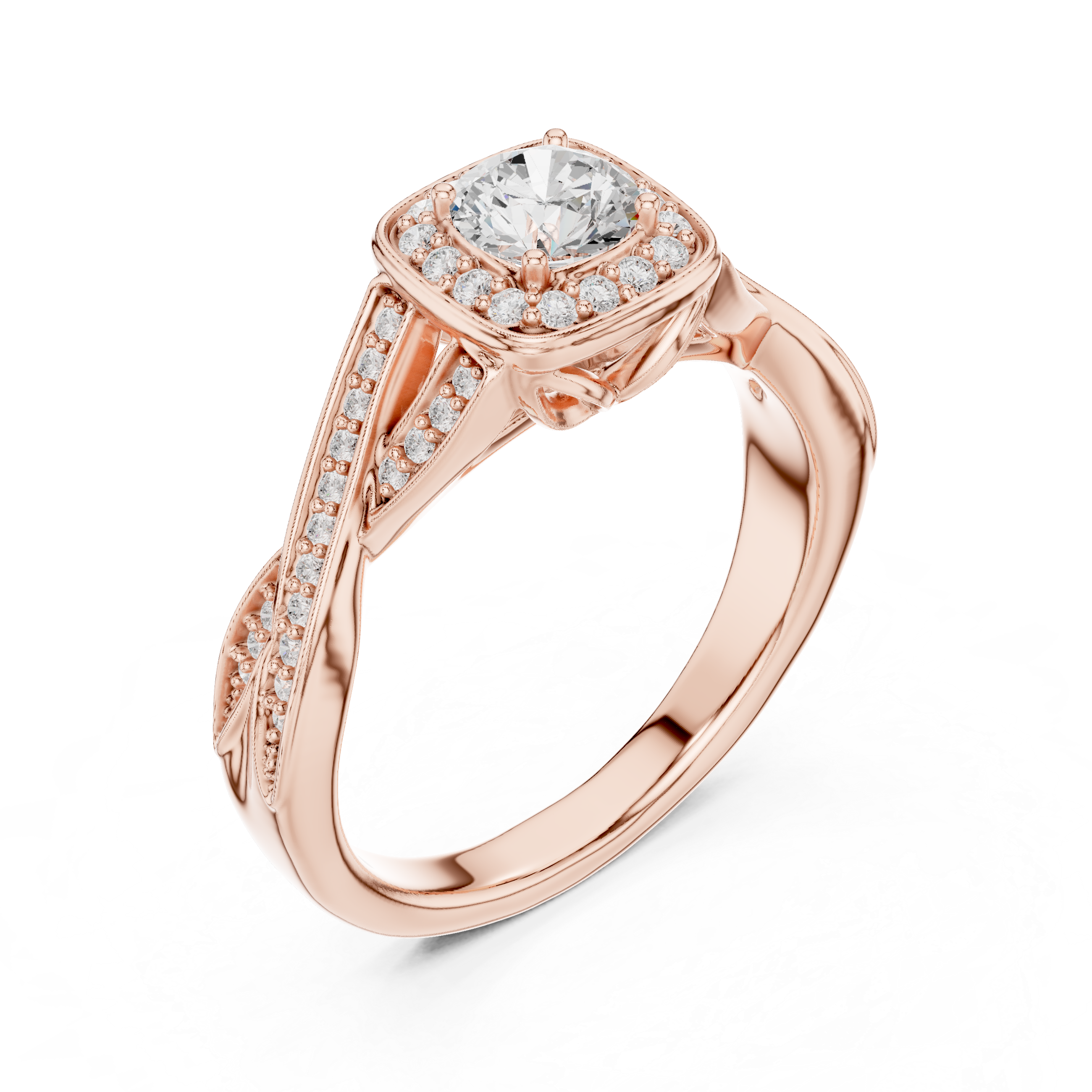Muur Atelier Solid Gold Twisted Cushion Halo Diamond Engagement Ring