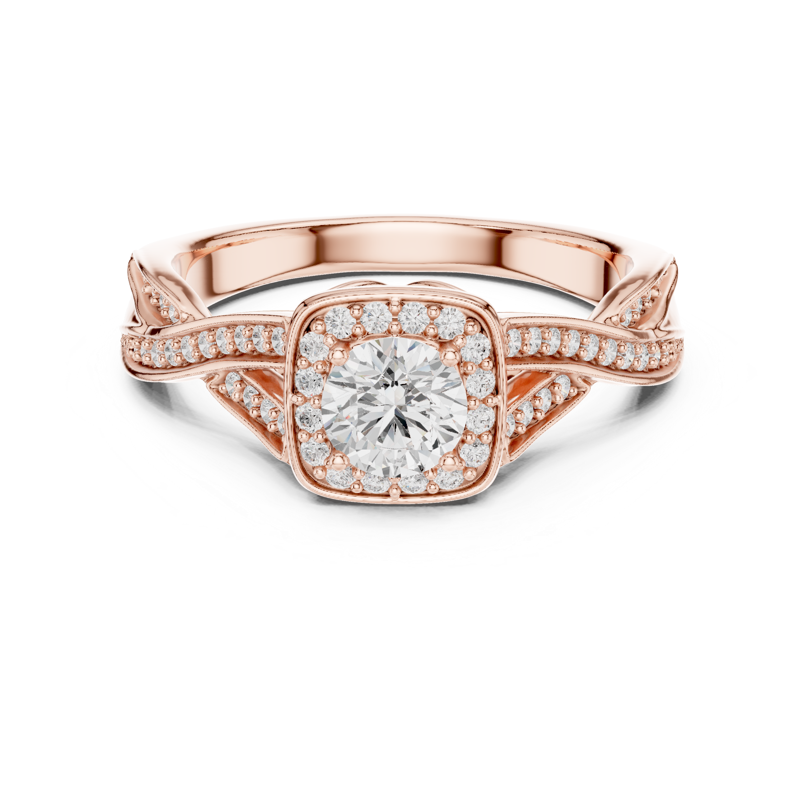 Muur Atelier Solid Gold Twisted Cushion Halo Diamond Engagement Ring