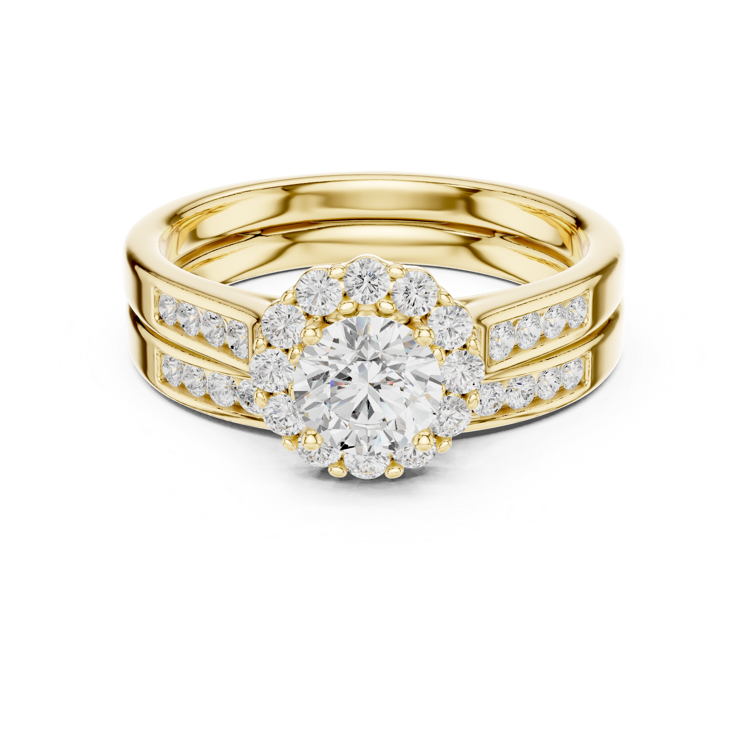 Muur Atelier Solid Gold Elevated Sunburst Halo Diamond Bridal Set