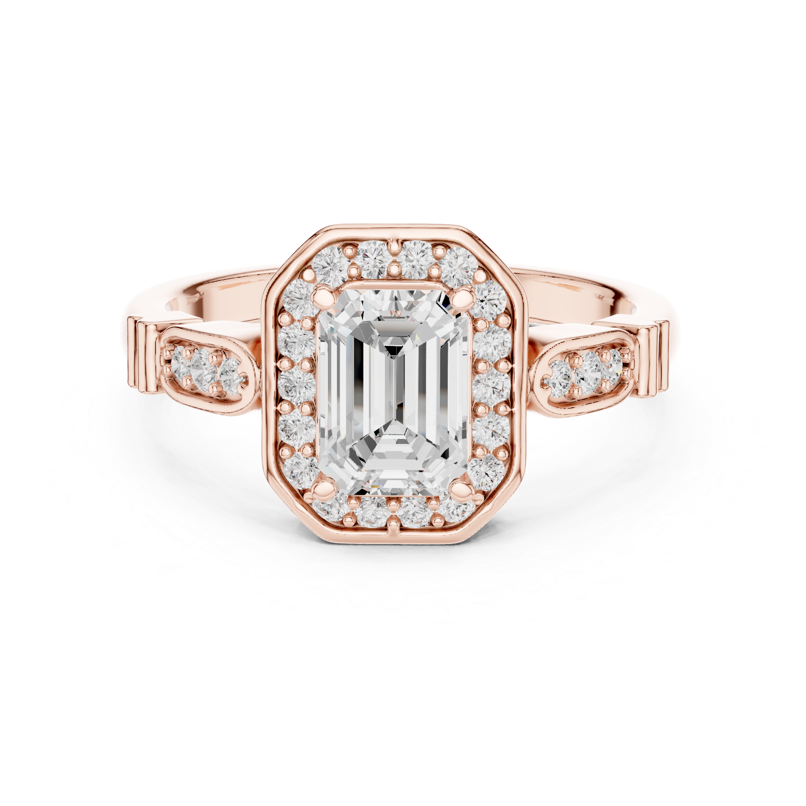 Muur Atelier Solid Gold Emerald Cut Halo Diamond Engagement Ring