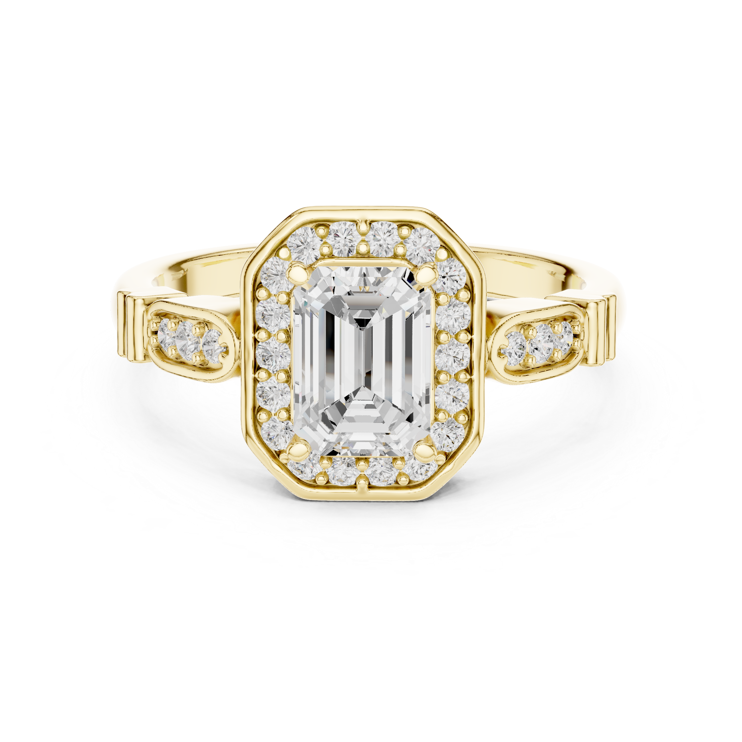 Muur Atelier Solid Gold Emerald Cut Halo Diamond Engagement Ring