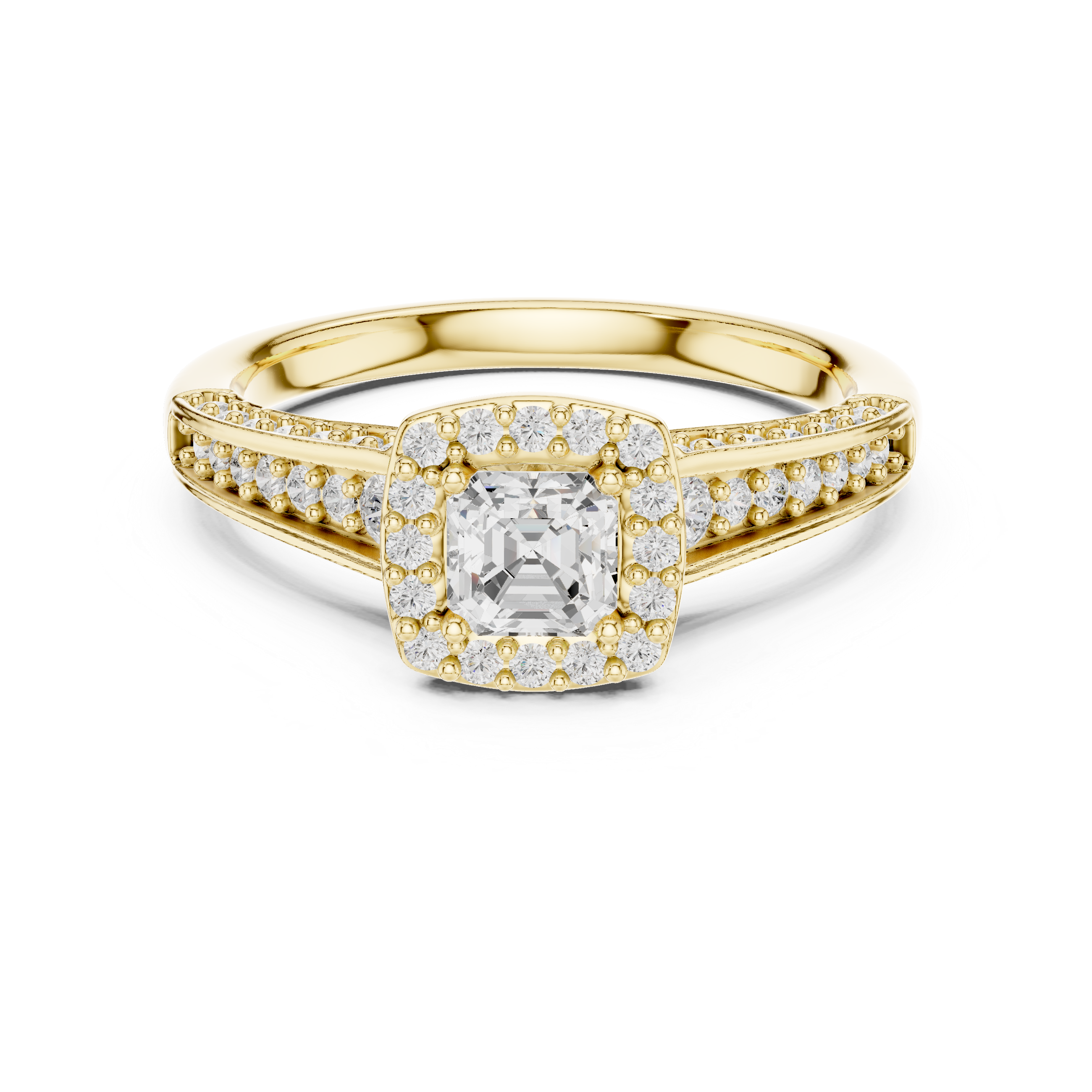 Muur Atelier Solid Gold Square Emerald Halo Engagement Ring