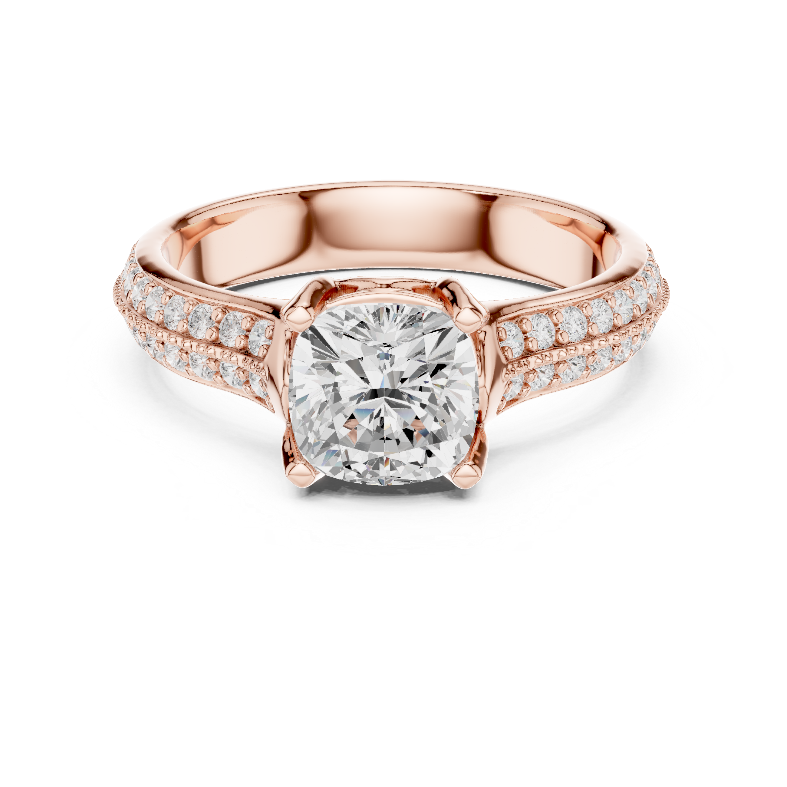 Muur Atelier Solid Gold Cushion Cut Triple Band Diamond Engagement Ring