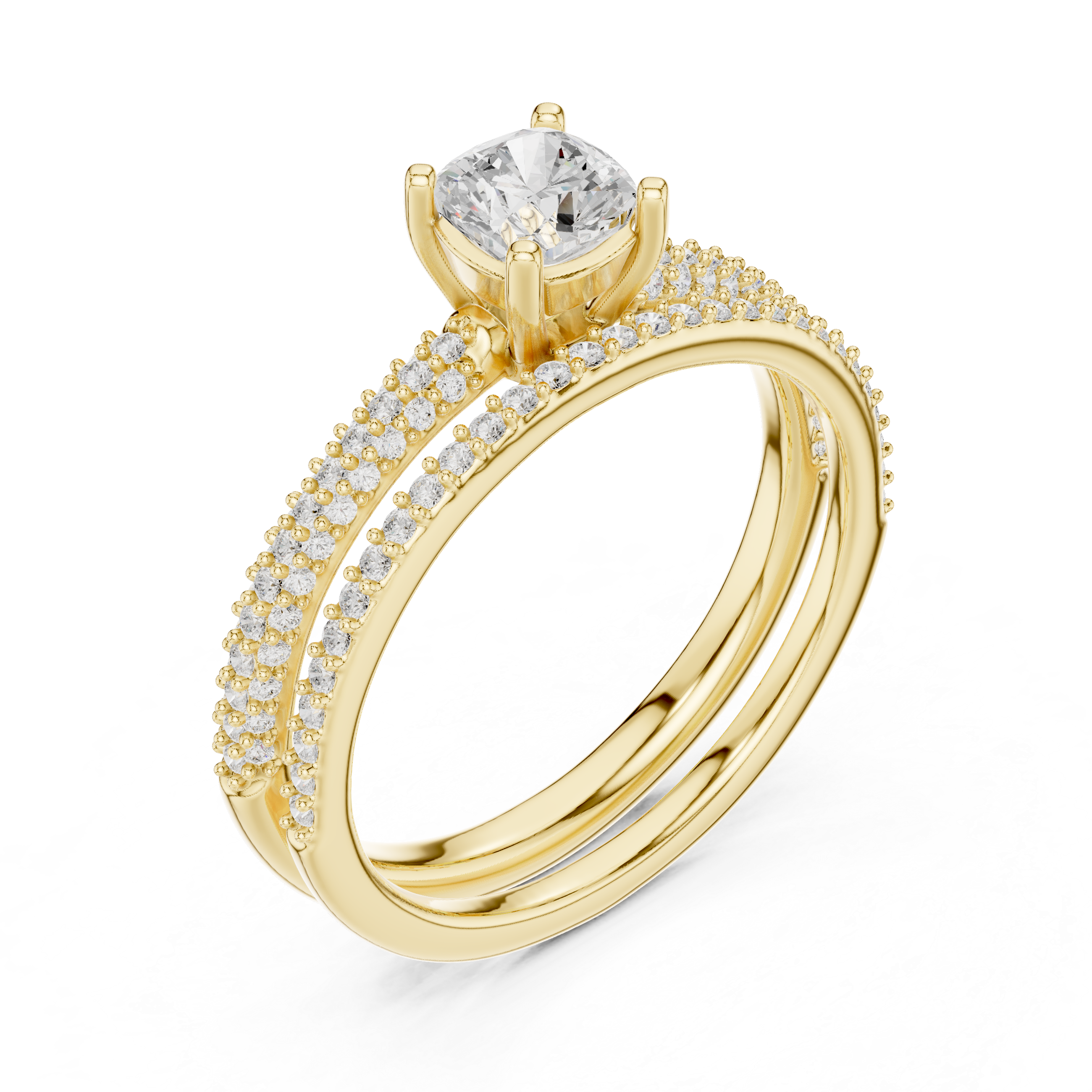Muur Atelier Solid Gold Cushion Cut Diamond Solitaire Bridal Set