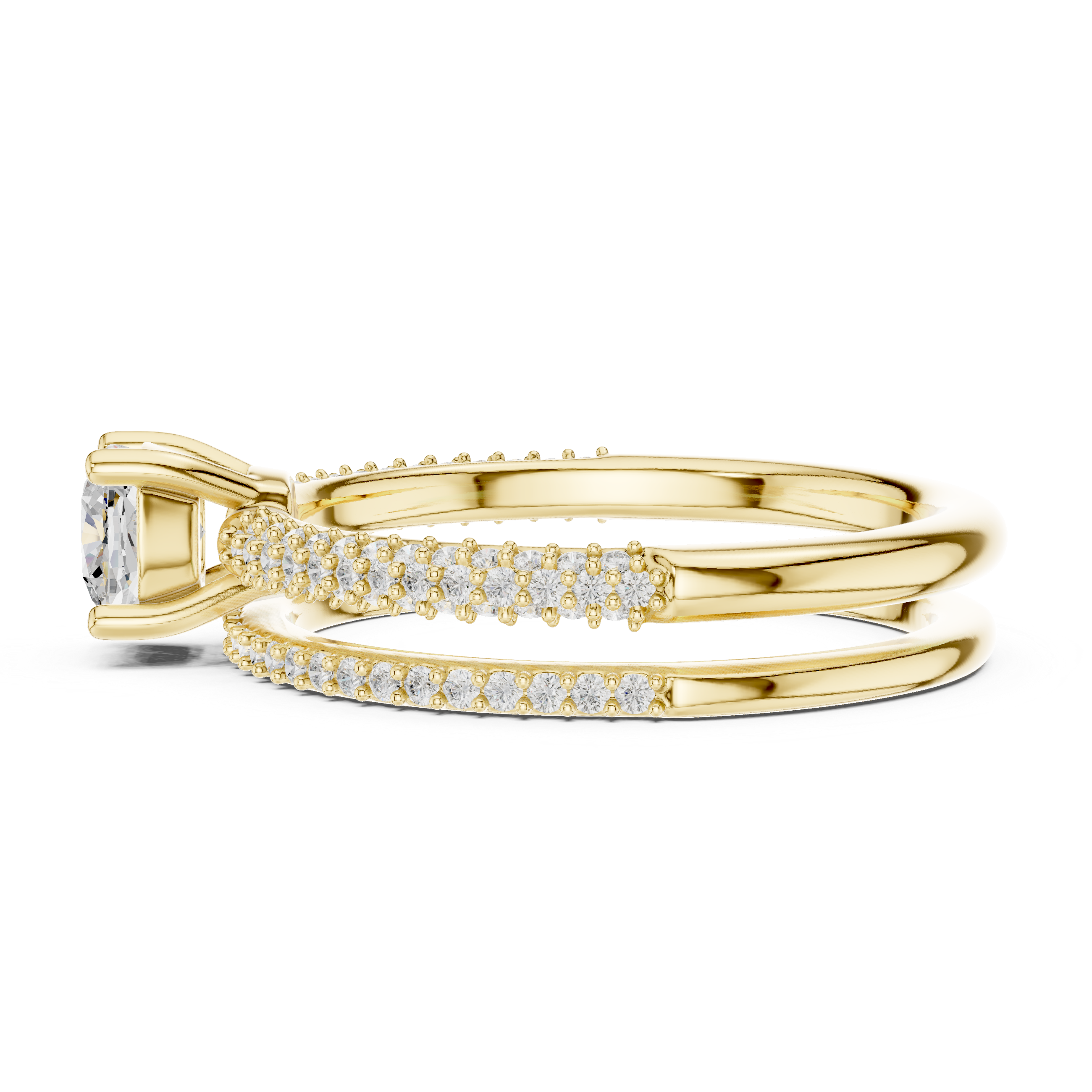 Muur Atelier Solid Gold Cushion Cut Diamond Solitaire Bridal Set