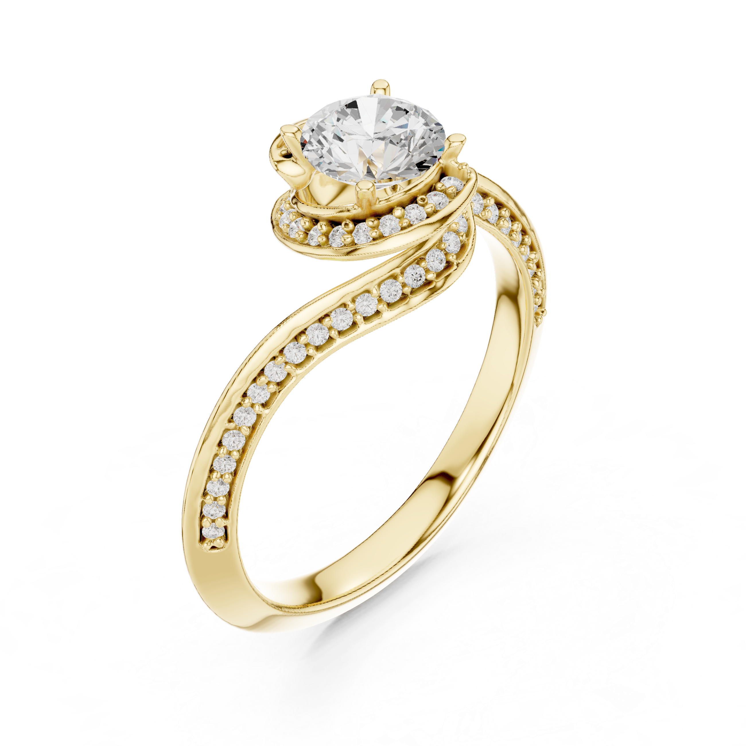 Muur Atelier Solid Gold Asymmetrical Bypass Pavé Diamond Engagement Ring