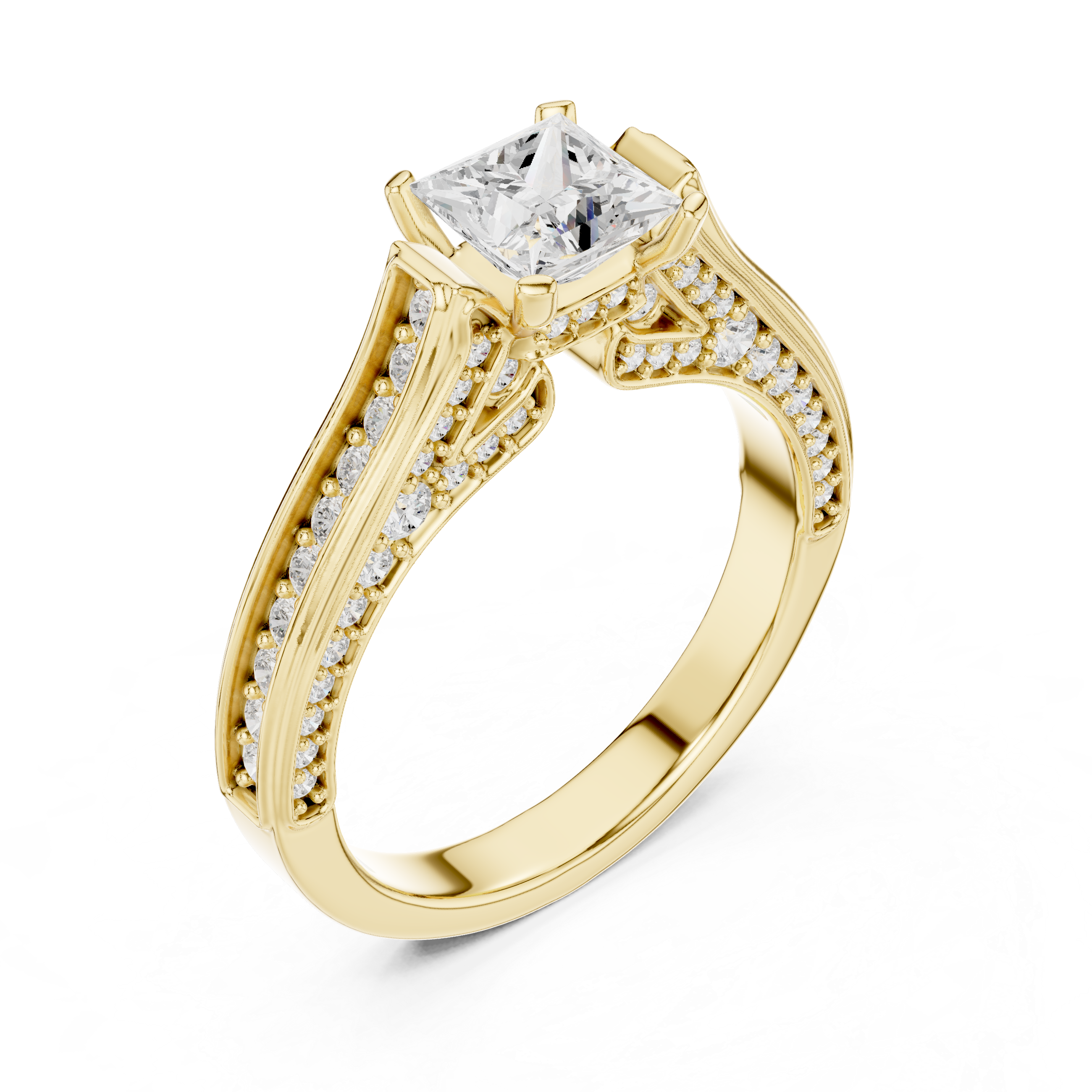 Muur Atelier Solid Gold Princess Cut Pavé Cathedral Diamond Engagement Ring
