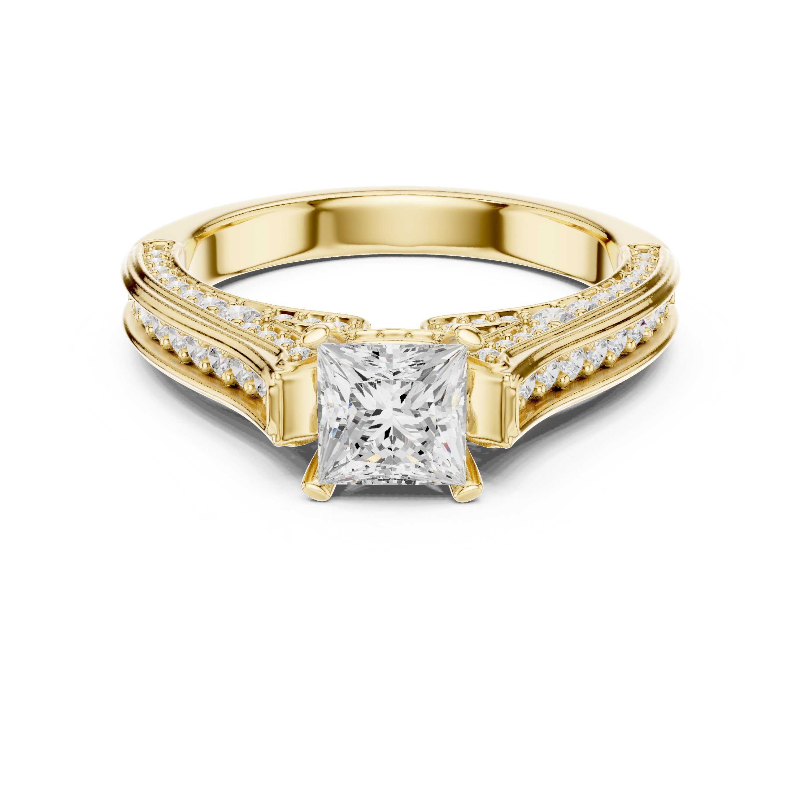 Muur Atelier Solid Gold Princess Cut Pavé Cathedral Diamond Engagement Ring