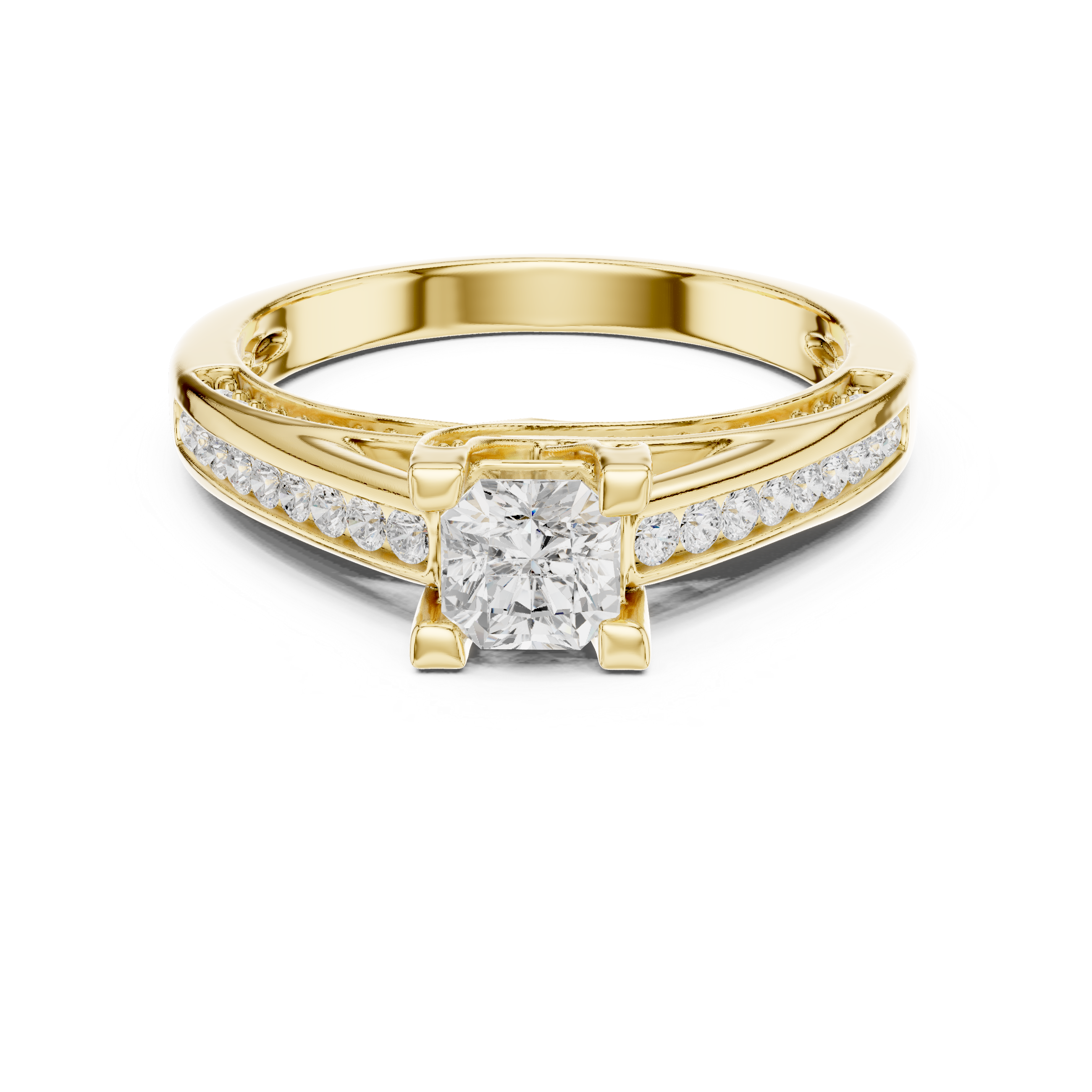 Muur Atelier Solid Gold Radiant Cut Bypass Channel Diamond Engagement Ring