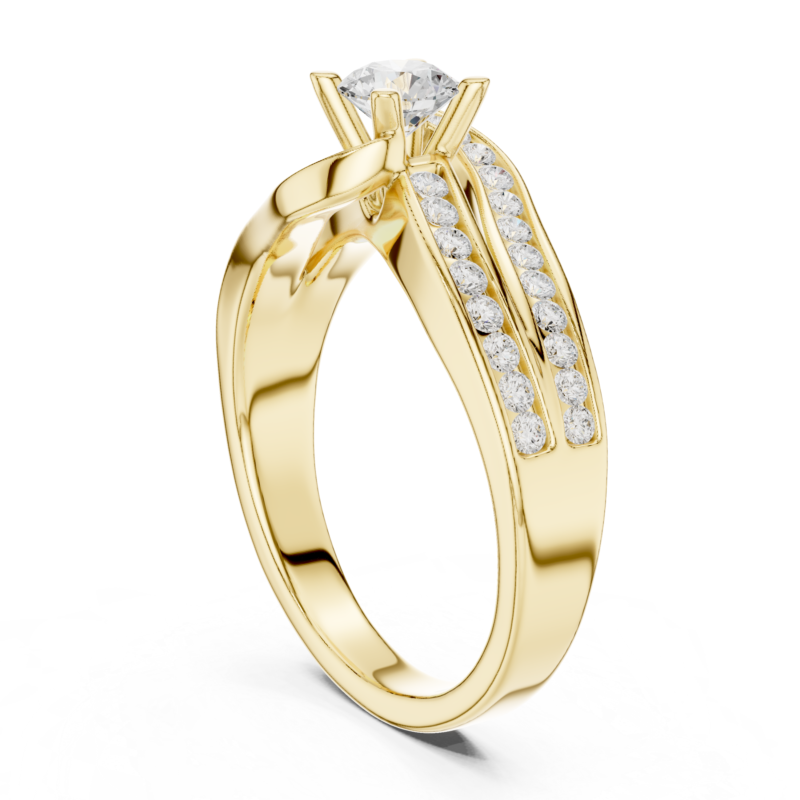Muur Atelier Solid Gold Sculptural Bypass Channel-Set Diamond Engagement Ring