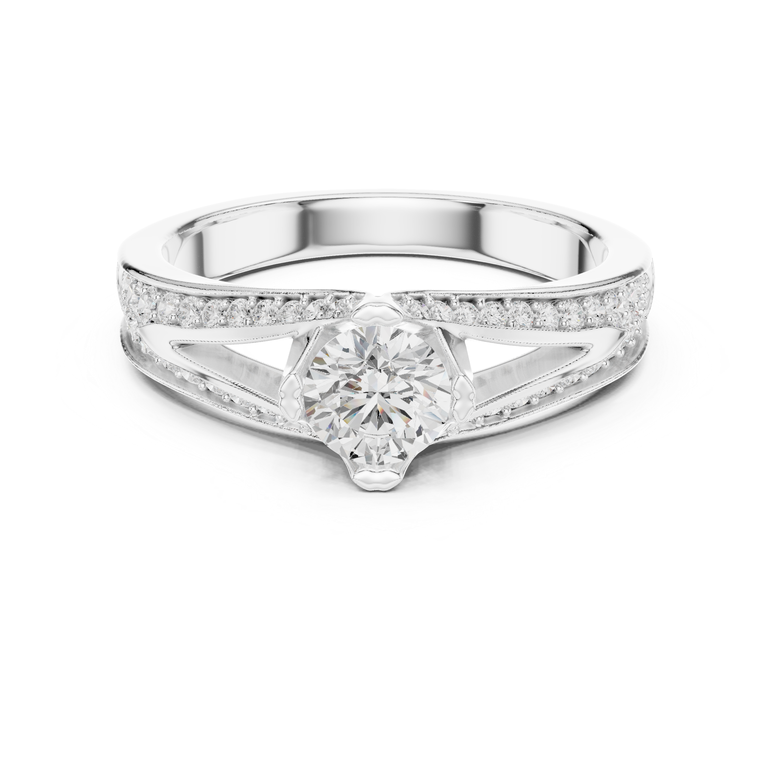 Muur Atelier Solid Gold Split-Cathedral Sunburst Diamond Engagement Ring