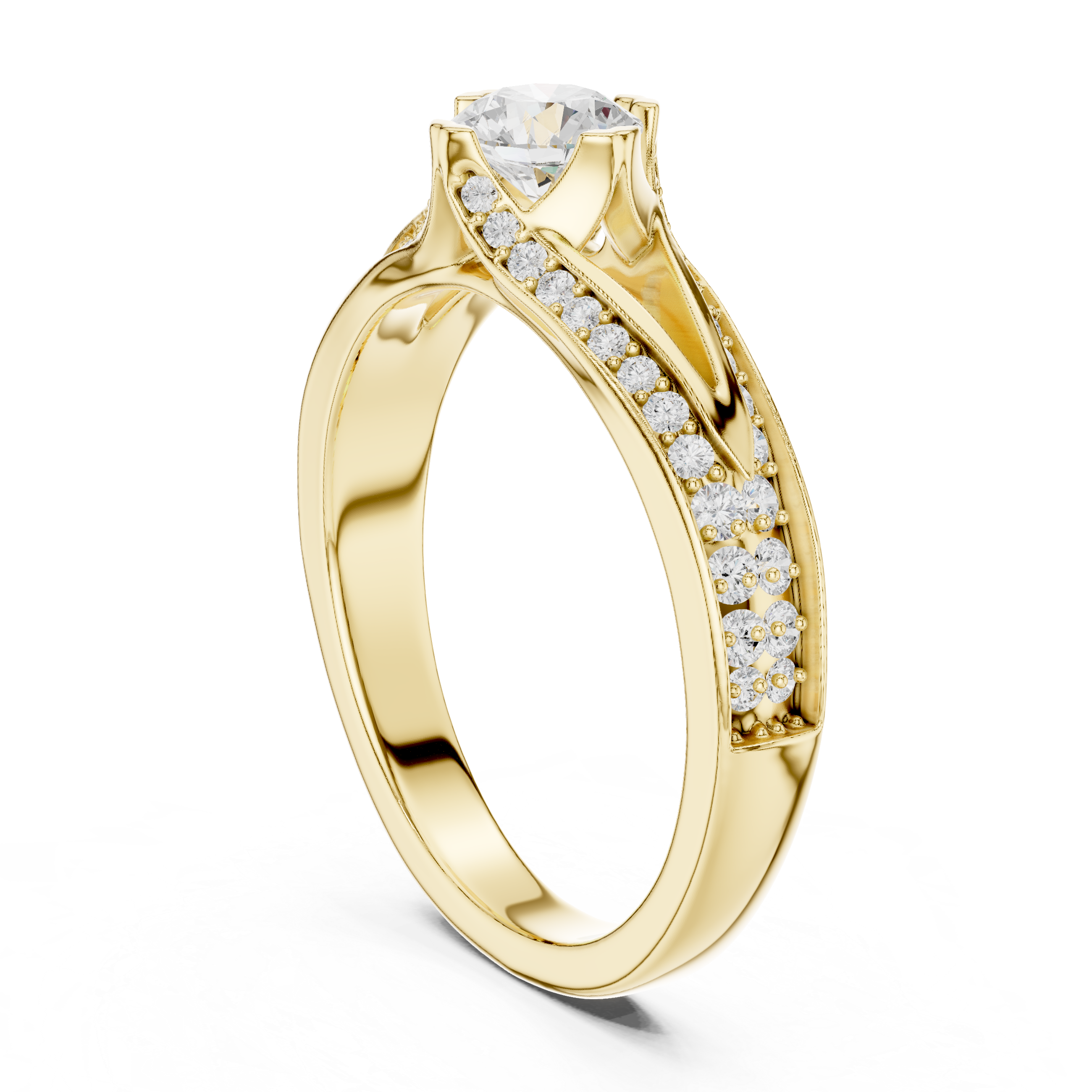 Muur Atelier Solid Gold Split-Cathedral Sunburst Diamond Engagement Ring