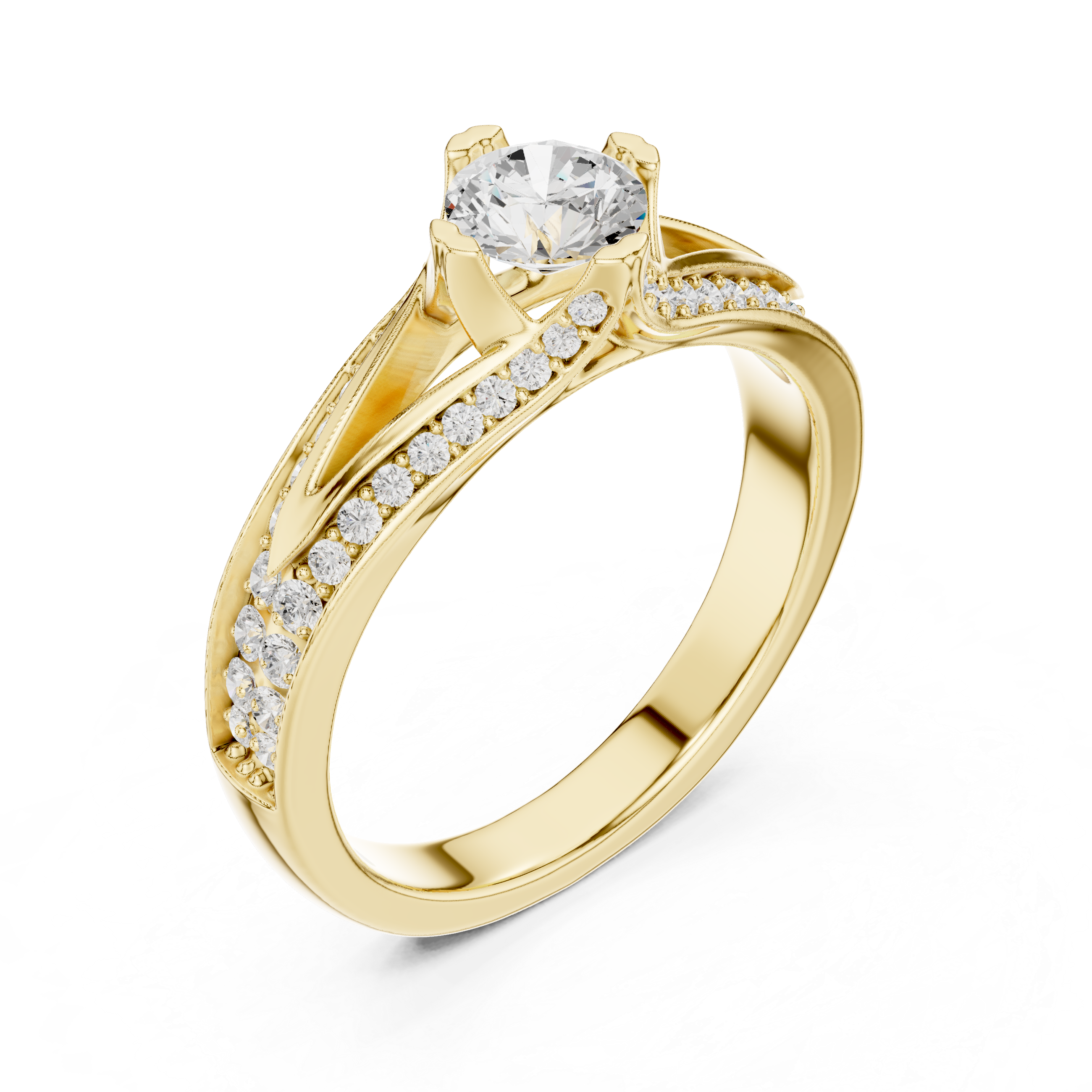 Muur Atelier Solid Gold Split-Cathedral Sunburst Diamond Engagement Ring