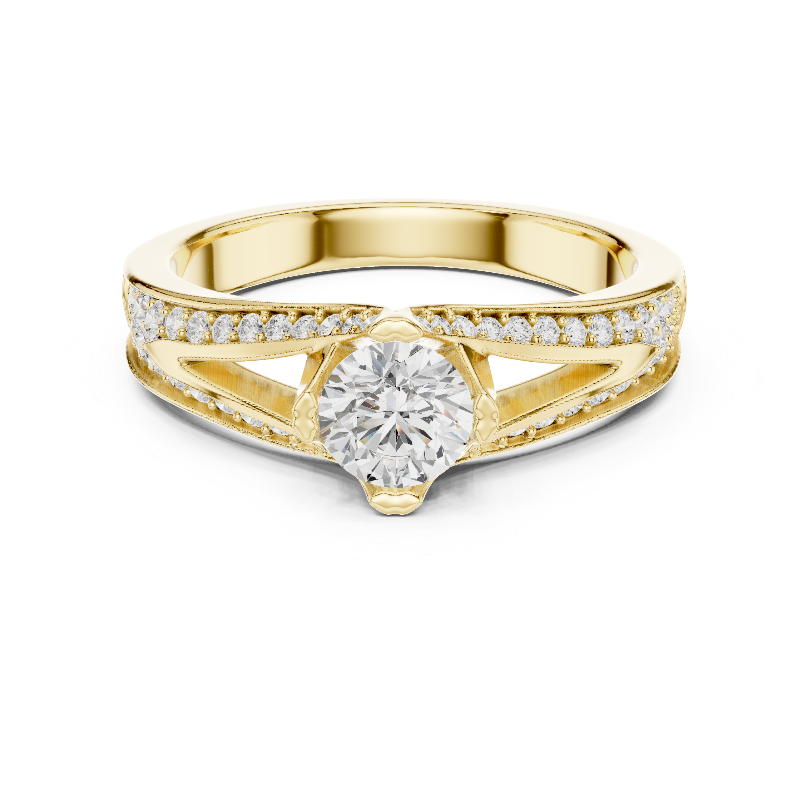 Muur Atelier Solid Gold Split-Cathedral Sunburst Diamond Engagement Ring