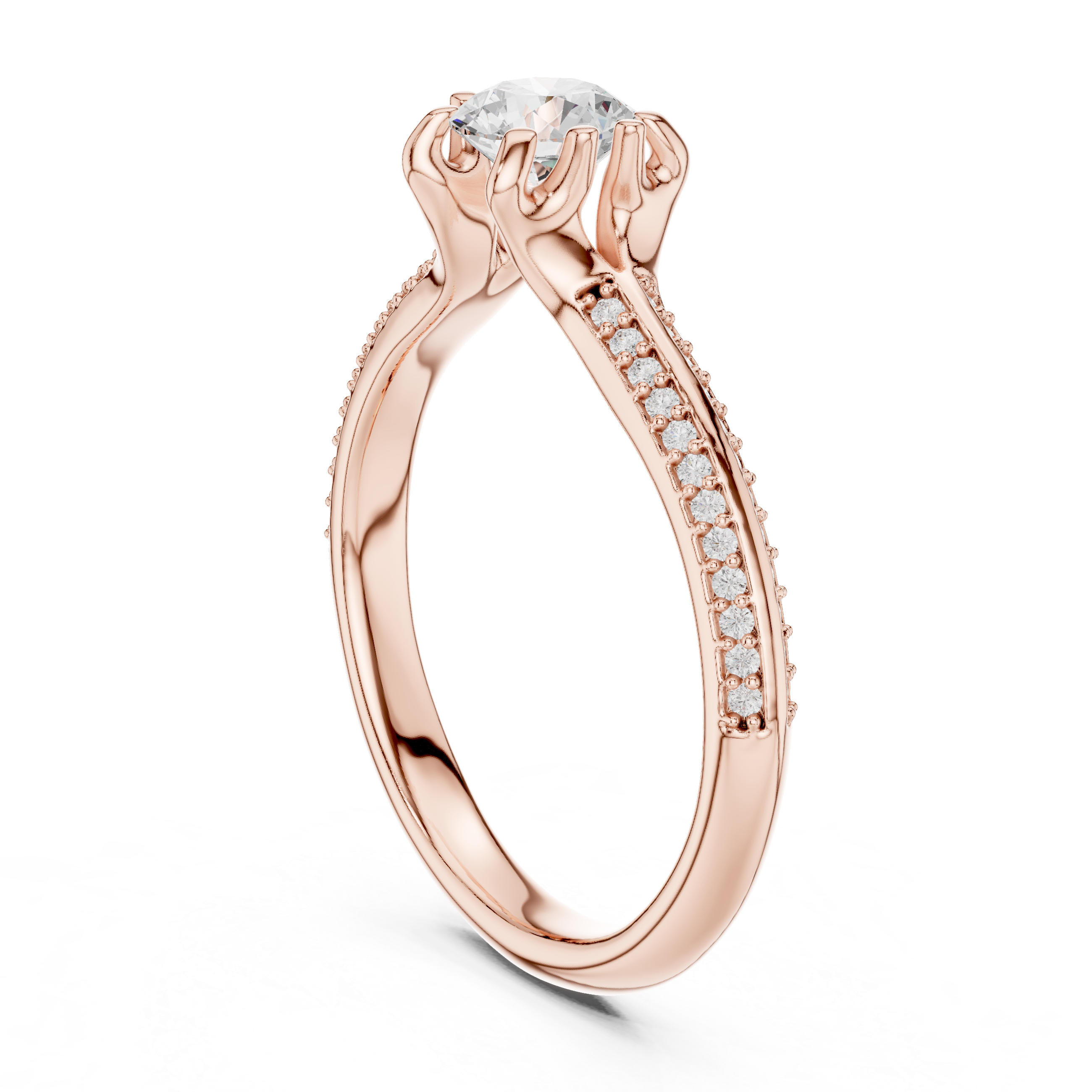 Muur Atelier Solid Gold Round Brilliant Cathedral Pavé Diamond Engagement Ring