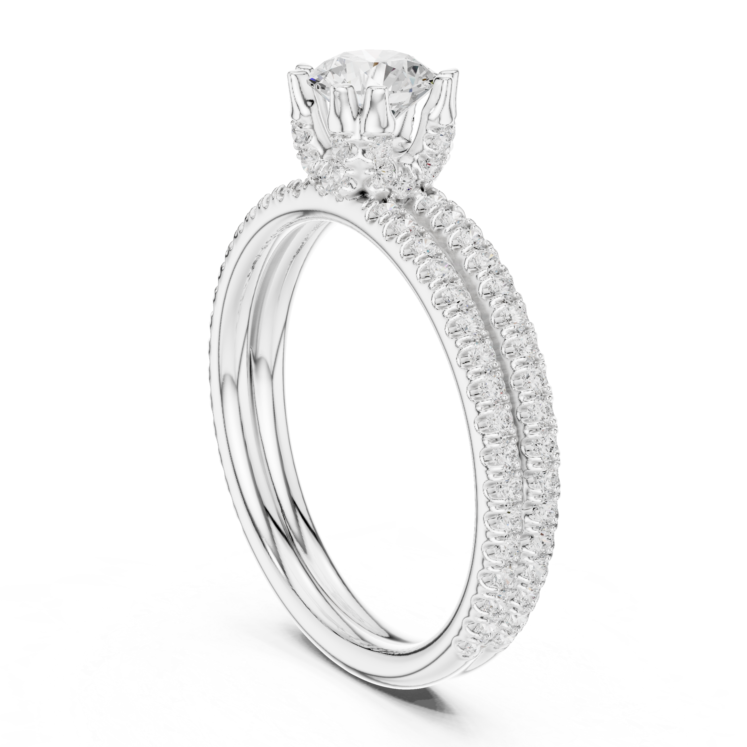 Muur Atelier Solid Gold Round Brilliant U-Cut Pavé Diamond Engagement Ring