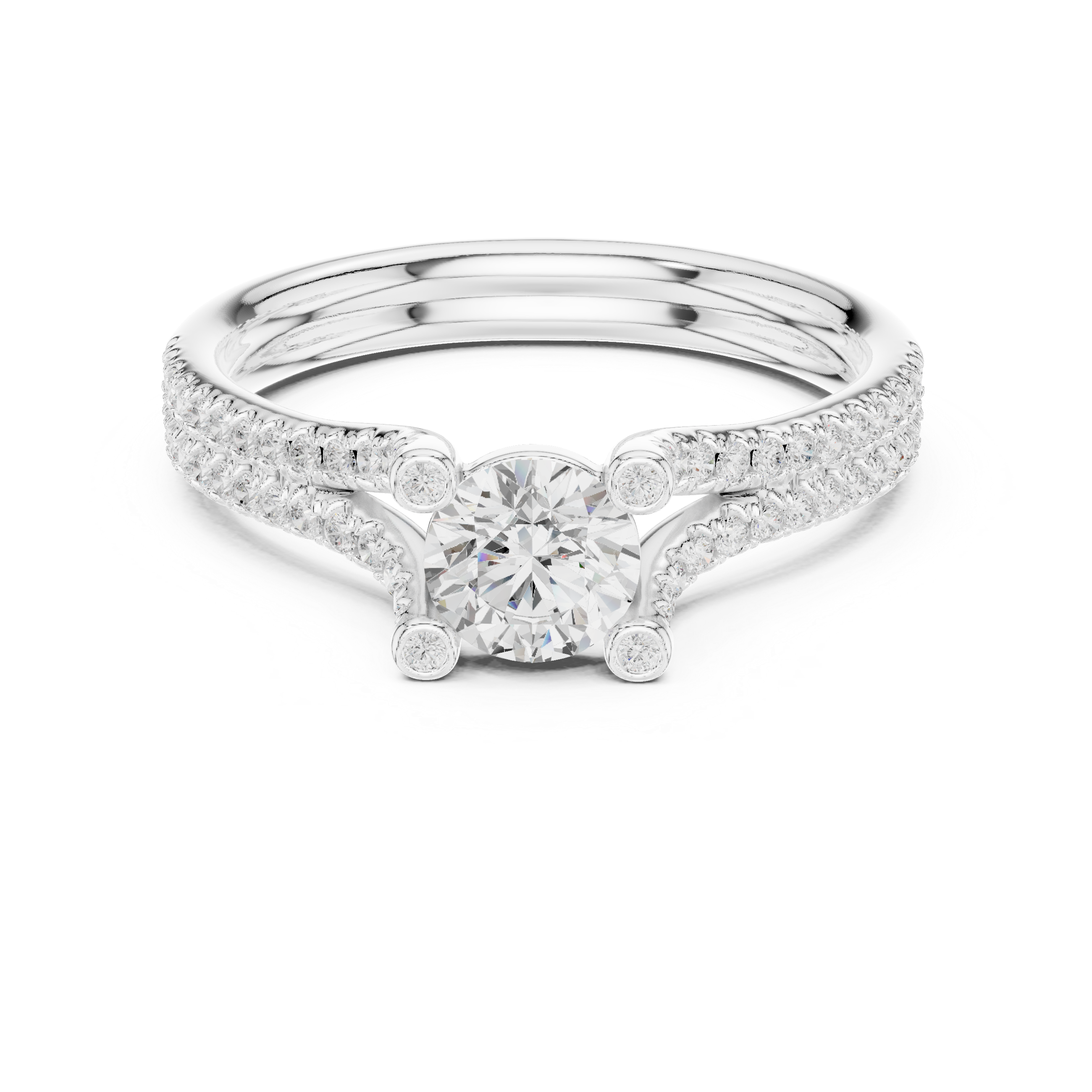 Muur Atelier Solid Gold Round Brilliant Split-Cathedral U-Cut Diamond Engagement Ring