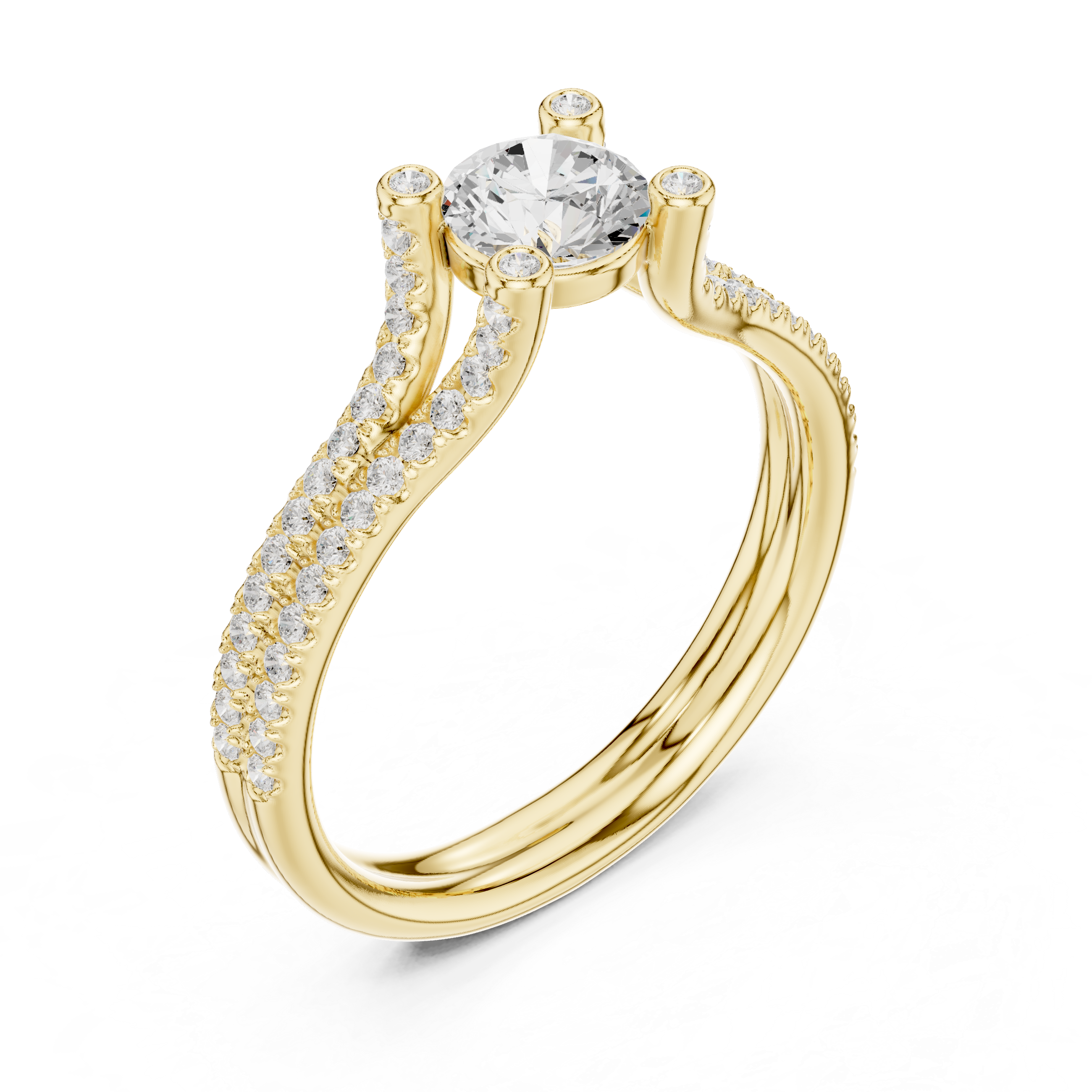 Muur Atelier Solid Gold Round Brilliant Split-Cathedral U-Cut Diamond Engagement Ring