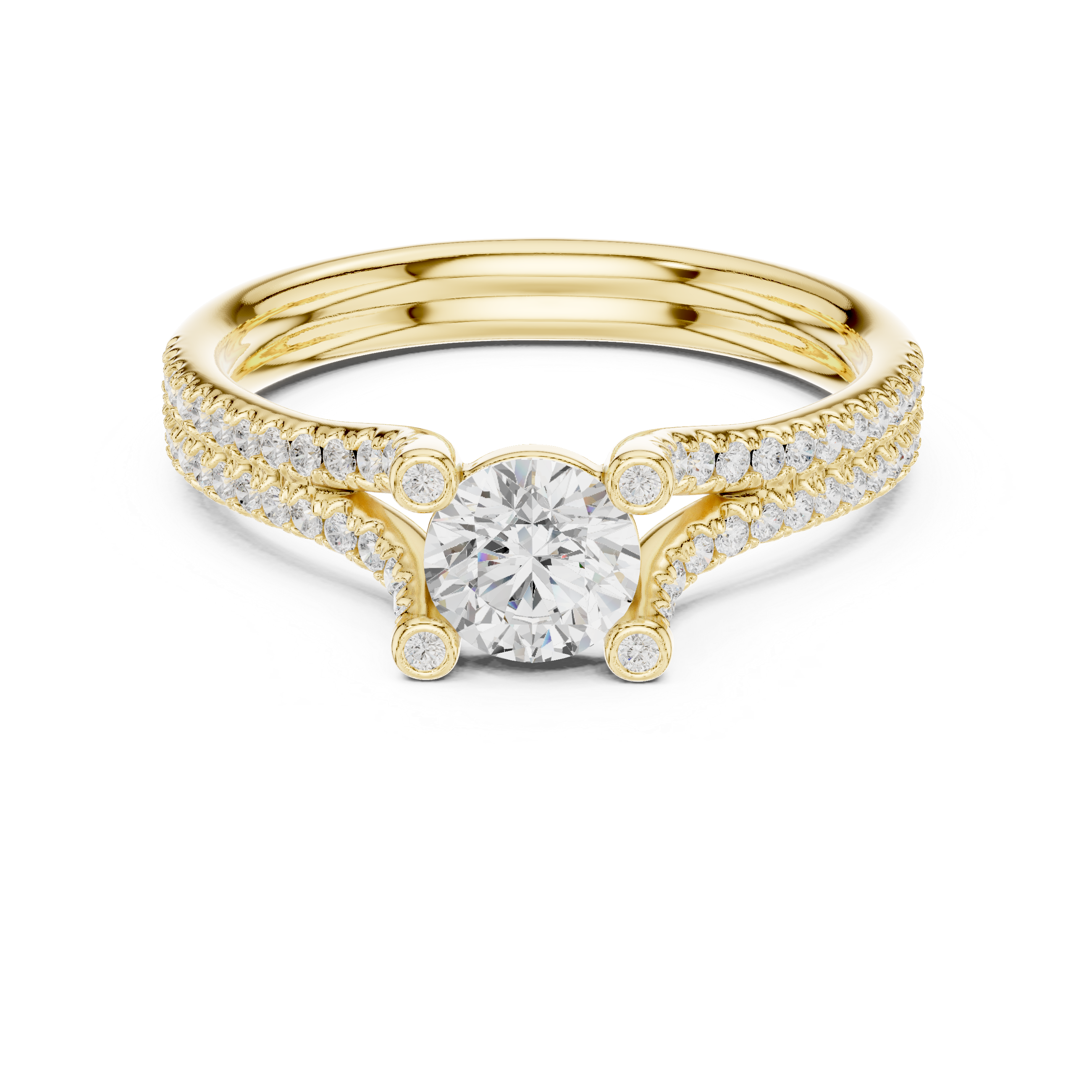 Muur Atelier Solid Gold Round Brilliant Split-Cathedral U-Cut Diamond Engagement Ring