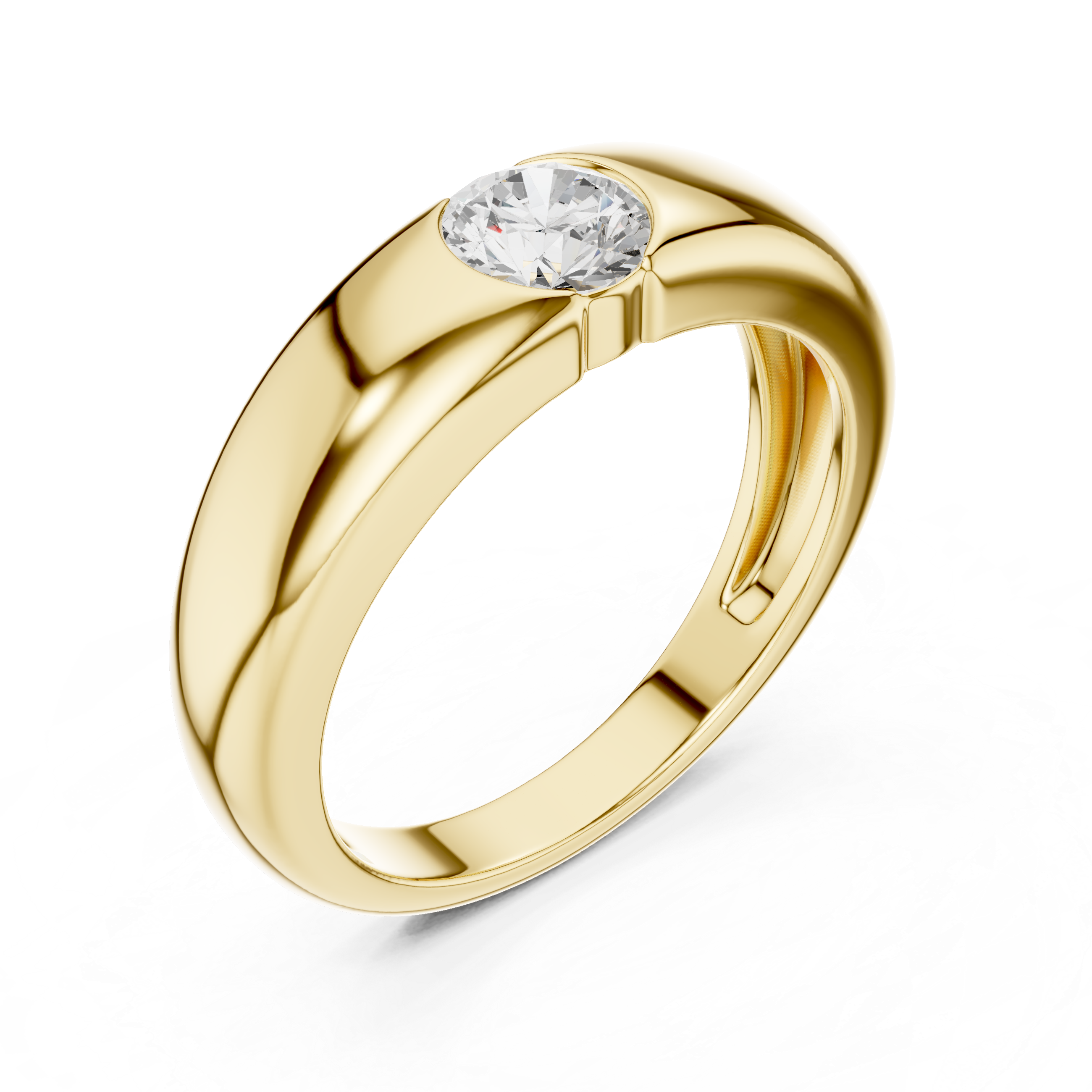 Gold ring with a diamond on a white background