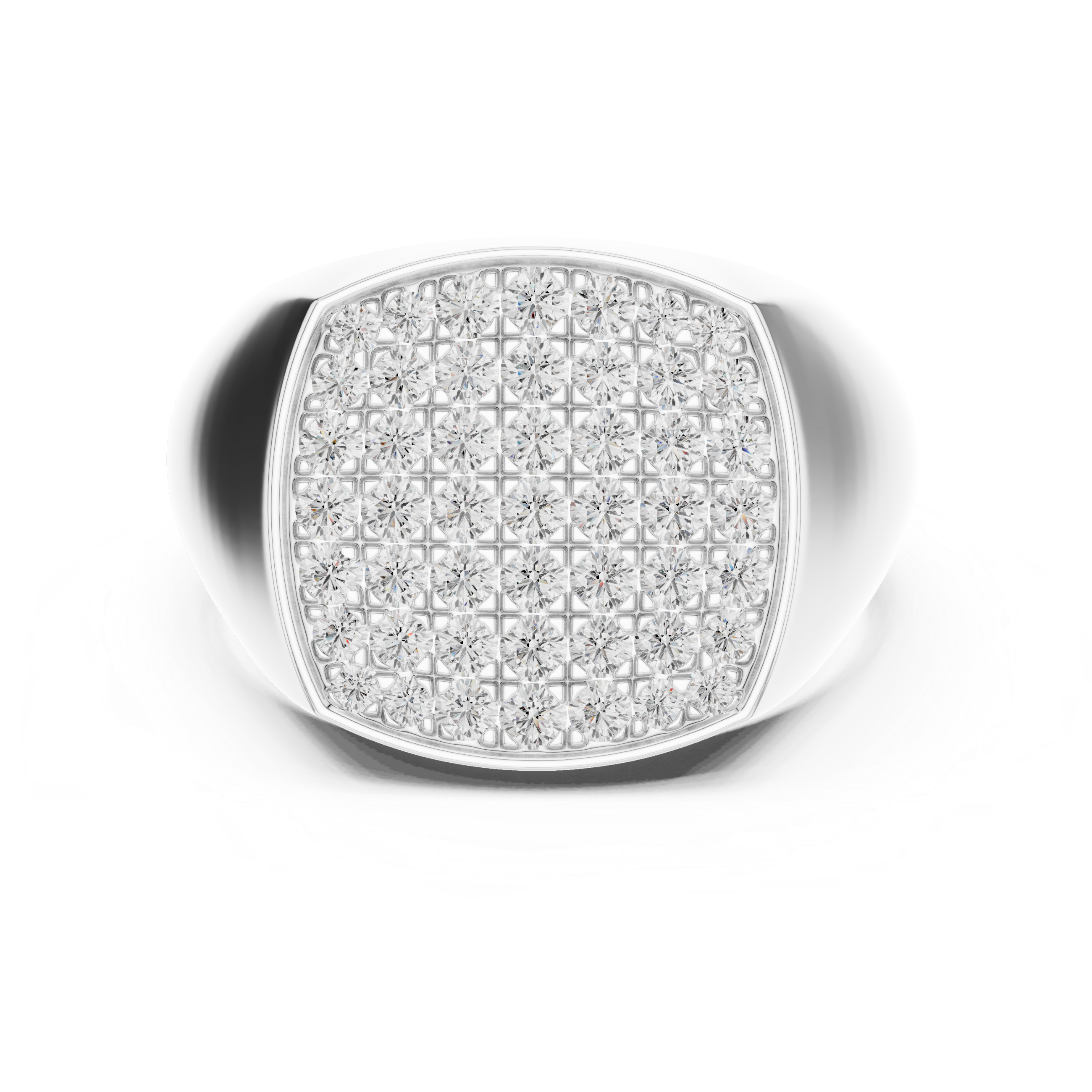 Silver ring with diamond accents on a white background