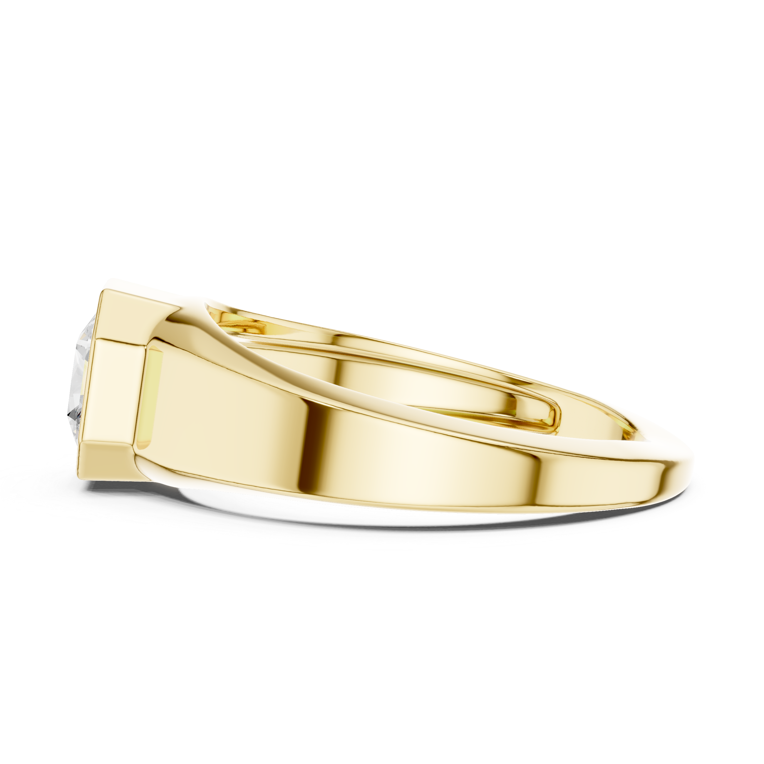 Gold ring with a diamond on a white background