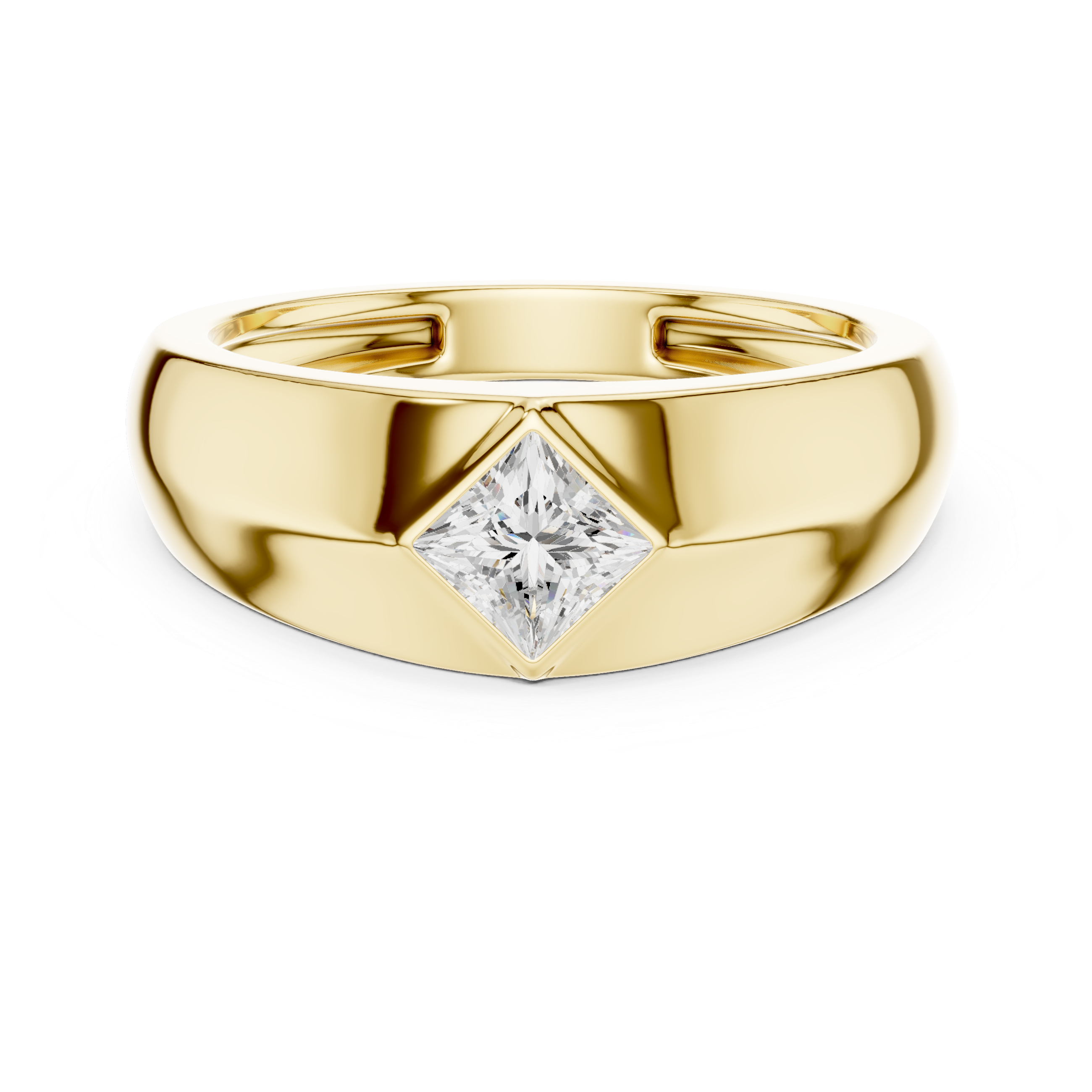 Gold ring with a diamond on a white background