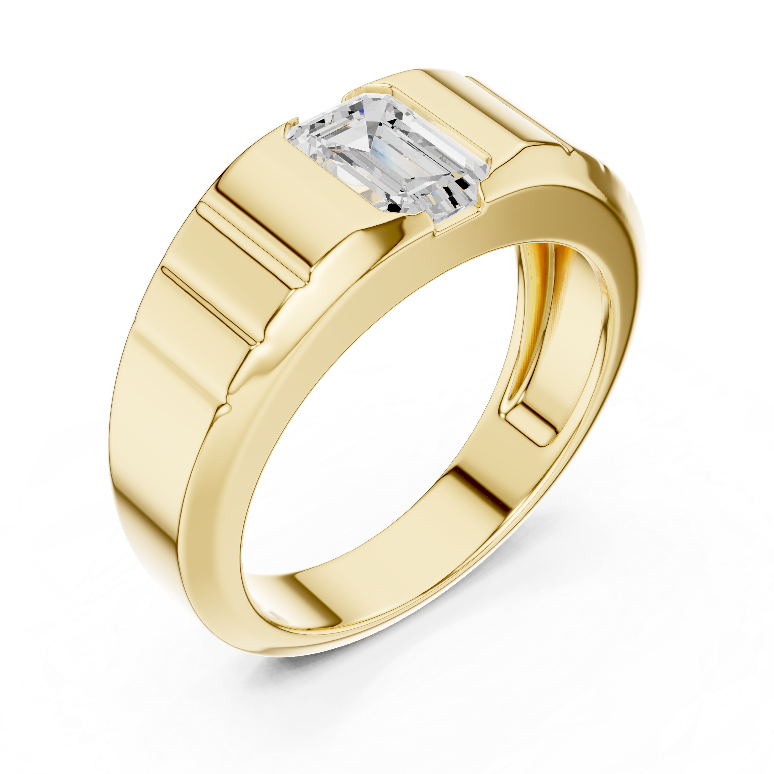 Gold ring with a diamond on a white background