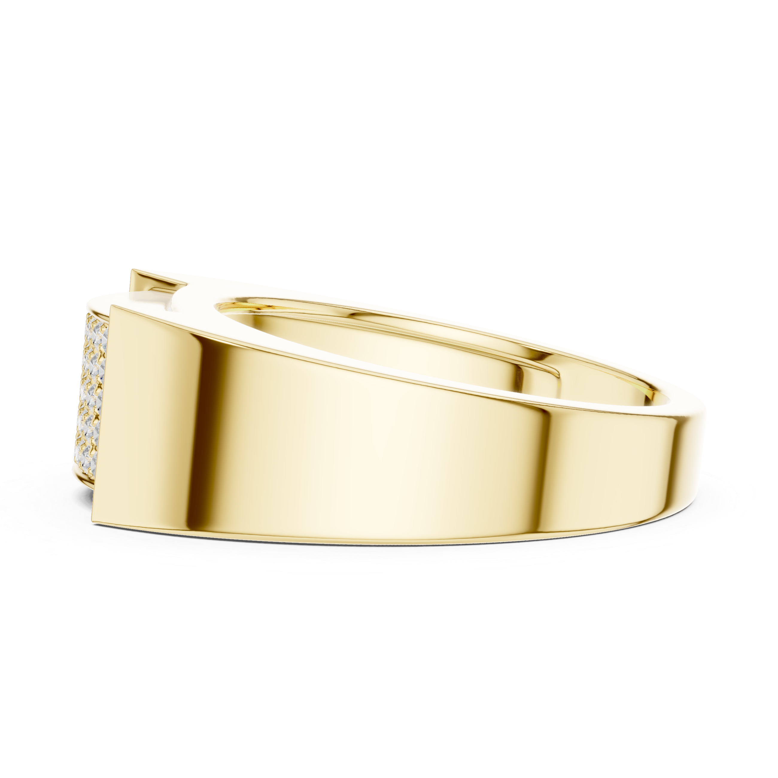 Gold ring with small diamonds on a white background