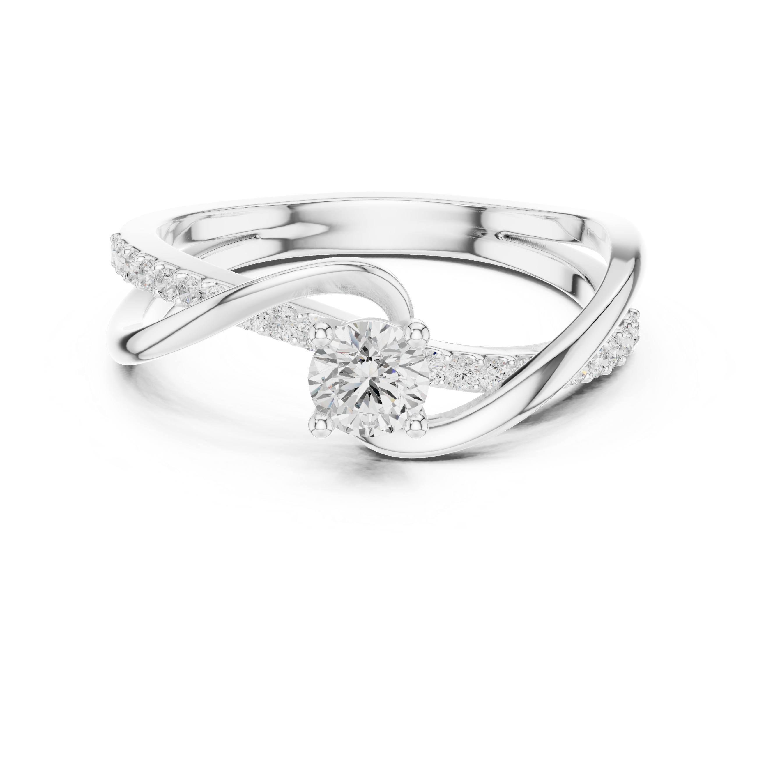 Silver ring with a diamond on a white background