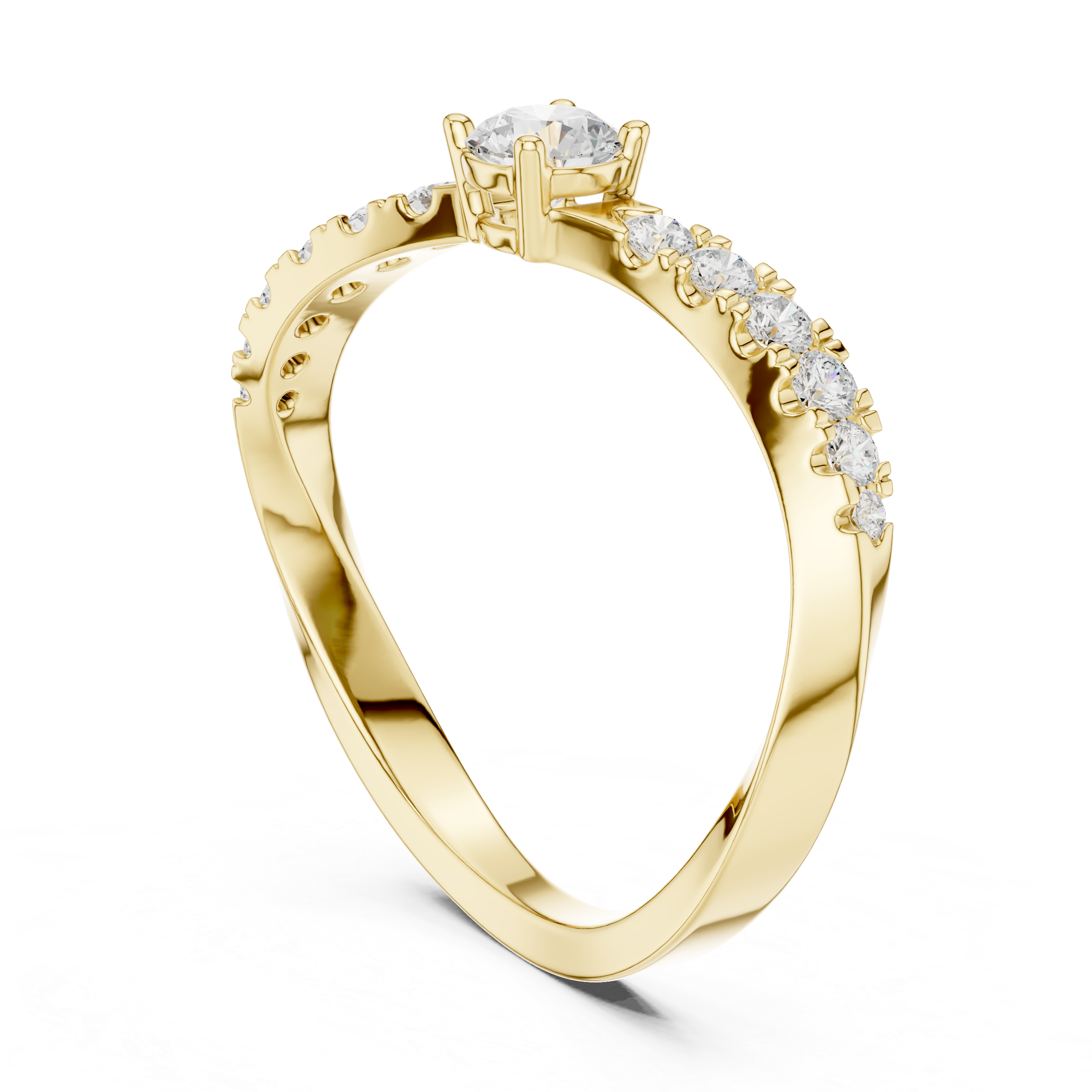 Gold ring with diamonds on a white background